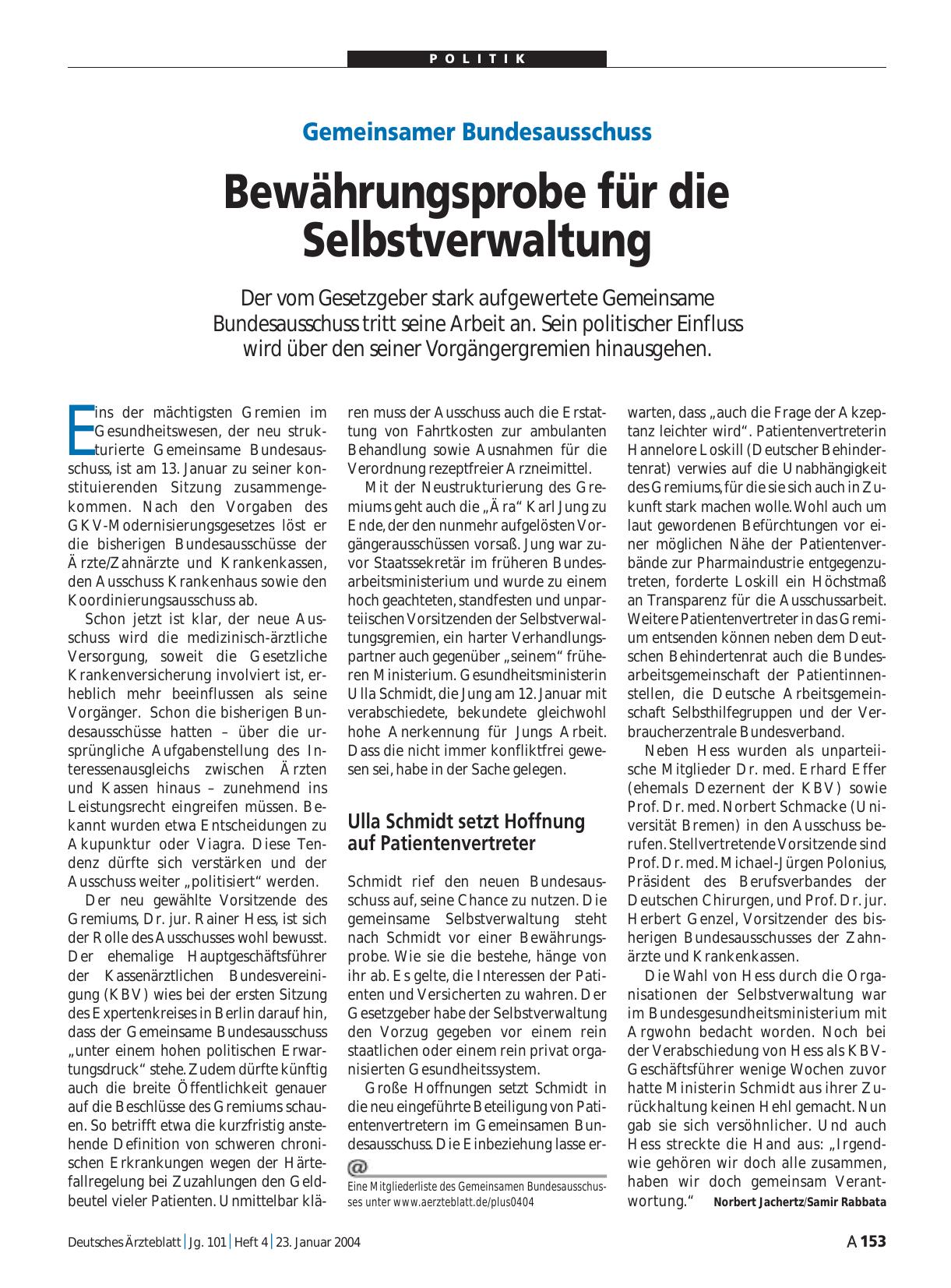 Vorschauseite 1: Gemeinsamer Bundesausschuss: Bewährungsprobe für die Selbstverwaltung