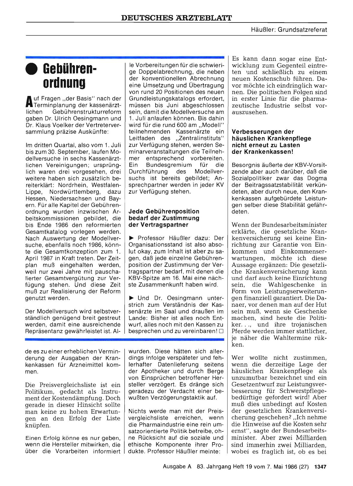 Vorschauseite 1: Diskussion der Vertreterversammlung: Gebührenordnung