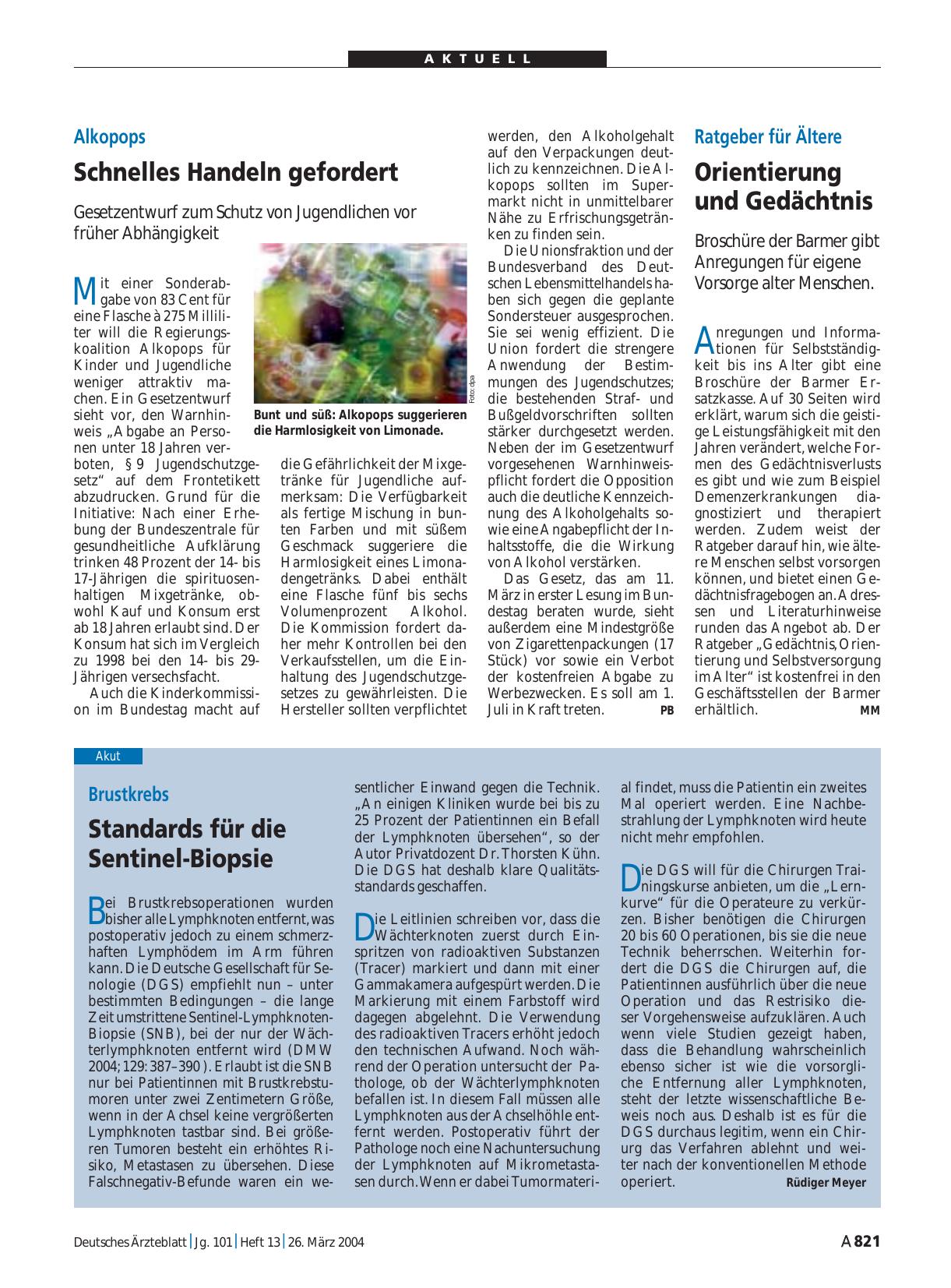 Vorschauseite 1: Brustkrebs: Standards für die Sentinel-Biopsie