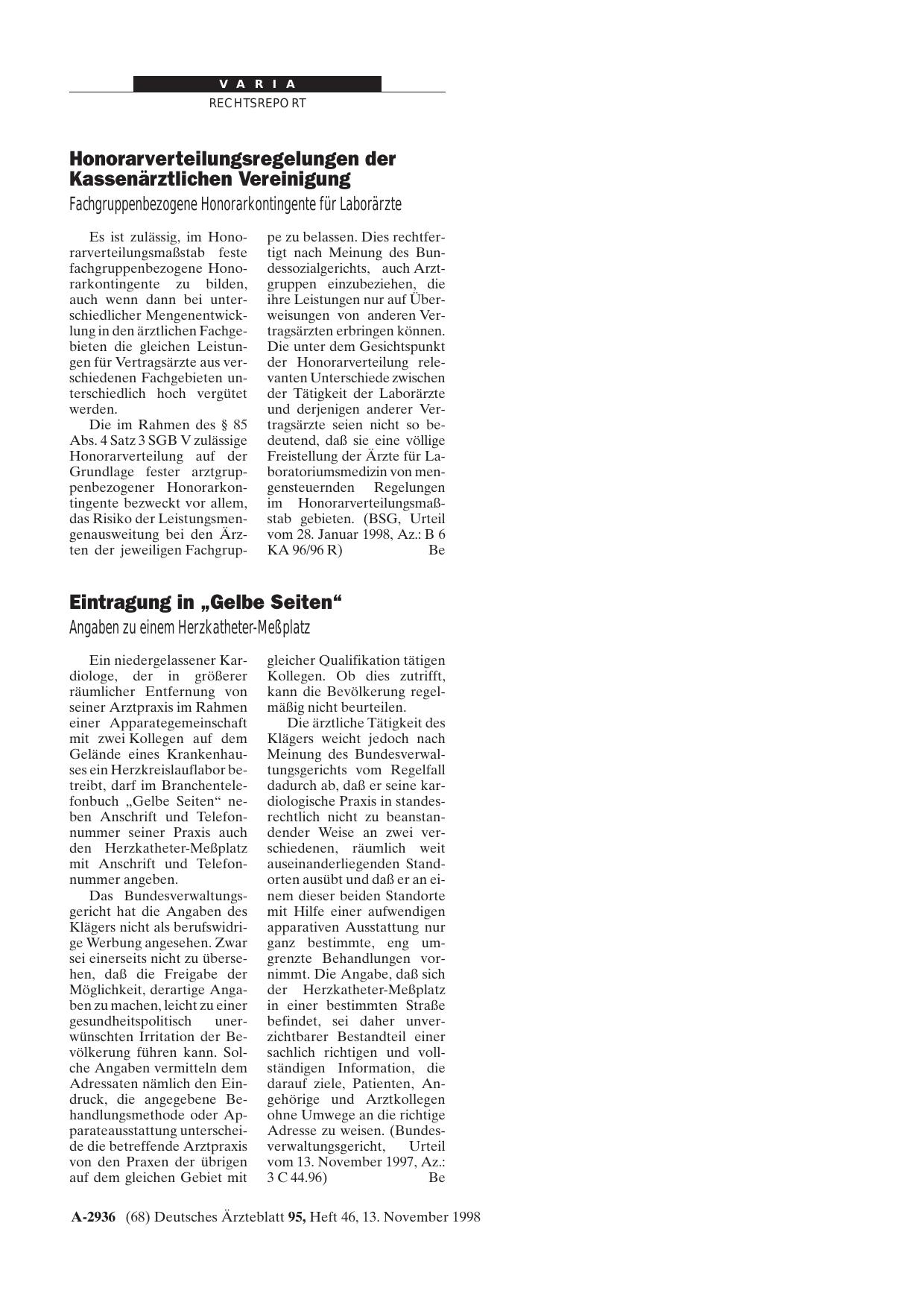Vorschauseite 1: Eintragung in „Gelbe Seiten“: Angaben zu einem Herzkatheter-Meßplatz