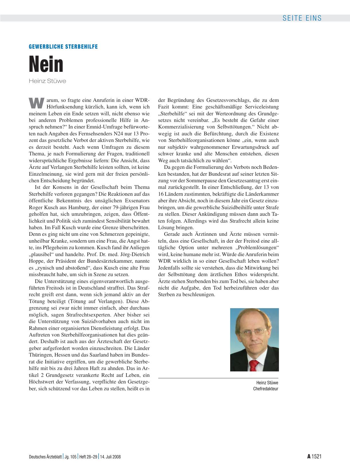 Vorschauseite 1: Gewerbliche Sterbehilfe: Nein
