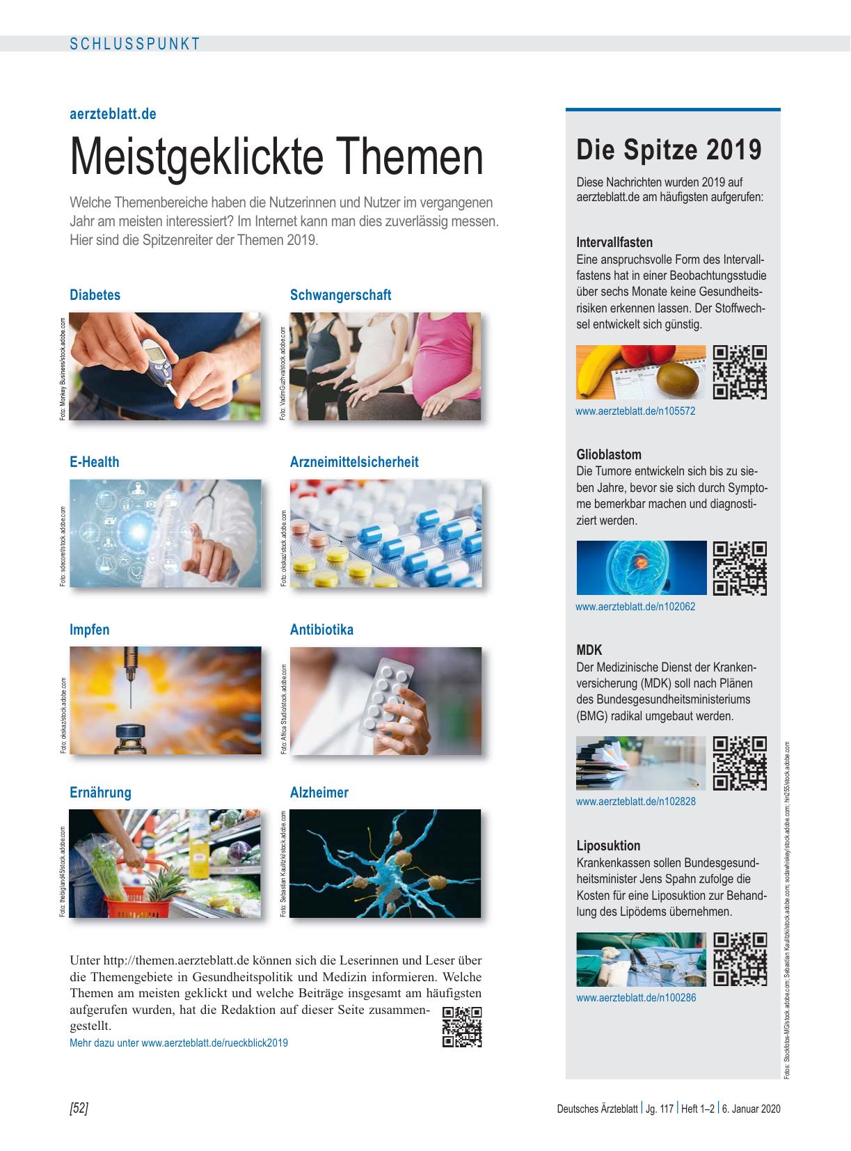 Vorschauseite 1: aerzteblatt.de: Meistgeklickte Themen