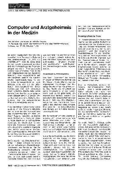 Vorschauseite 1: Computer und Arztgeheimnis in der Medizin (Teil 1)