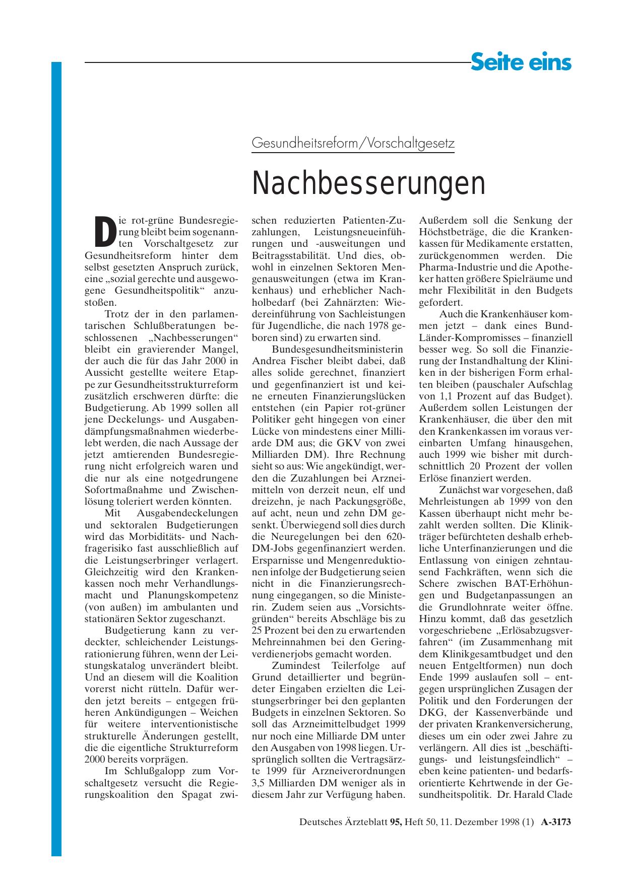 Vorschauseite 1: Gesundheitsreform/Vorschaltgesetz: Nachbesserungen