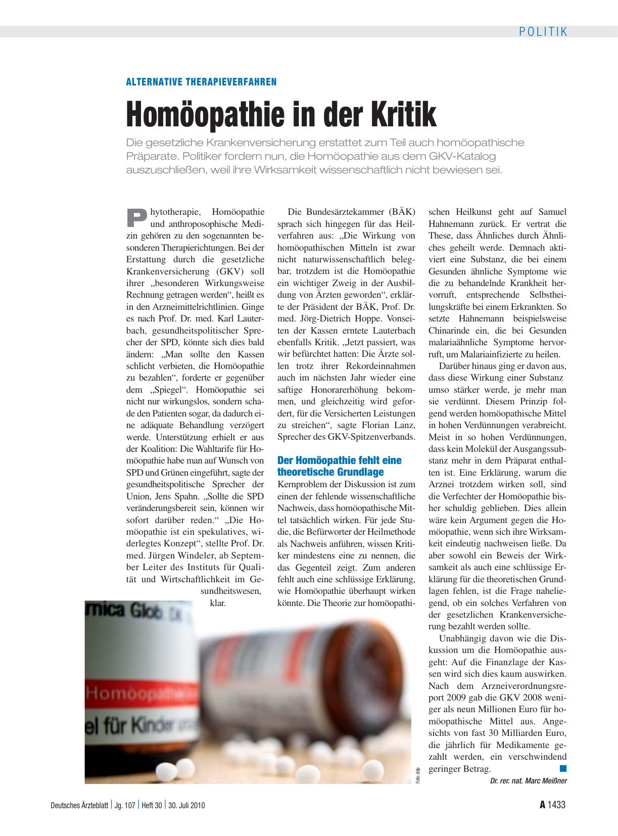 Vorschauseite 1: Alternative Therapieverfahren: Homöopathie in der Kritik