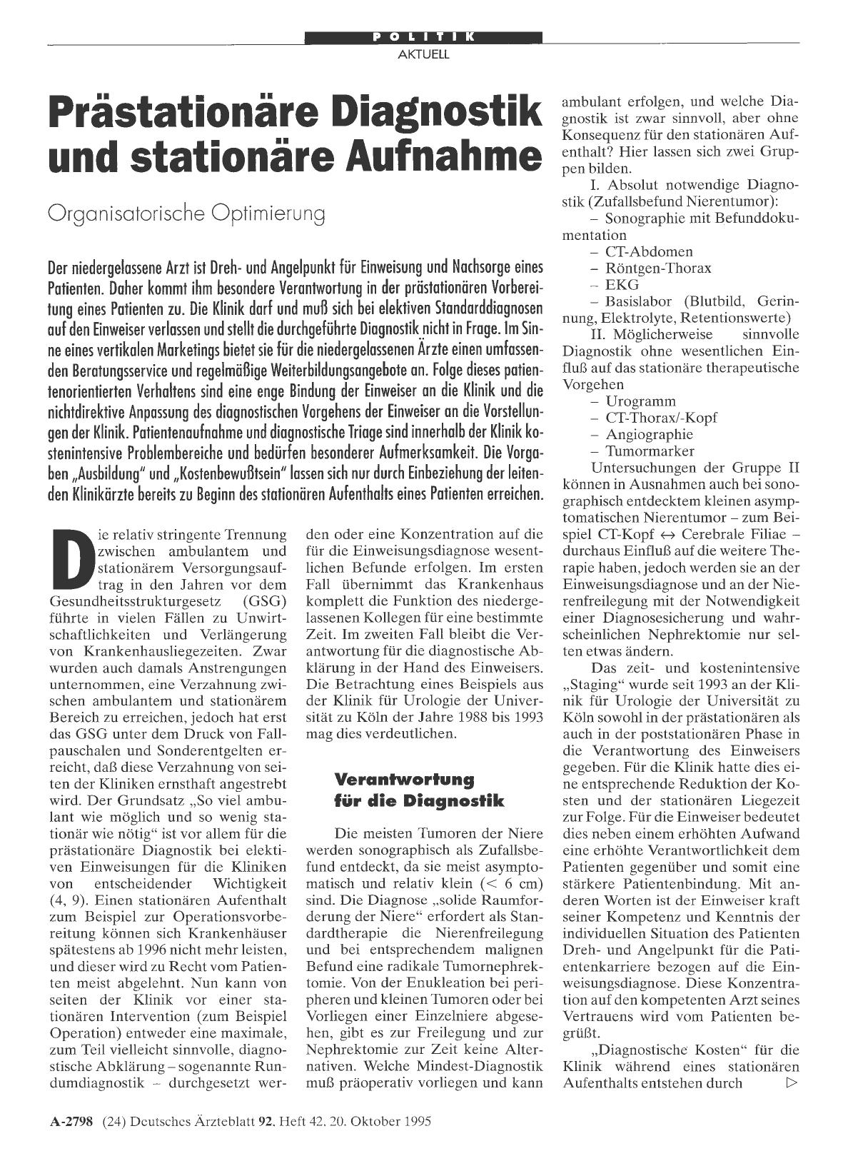 Vorschauseite 1: Prästationäre Diagnostik und stationäre Aufnahme