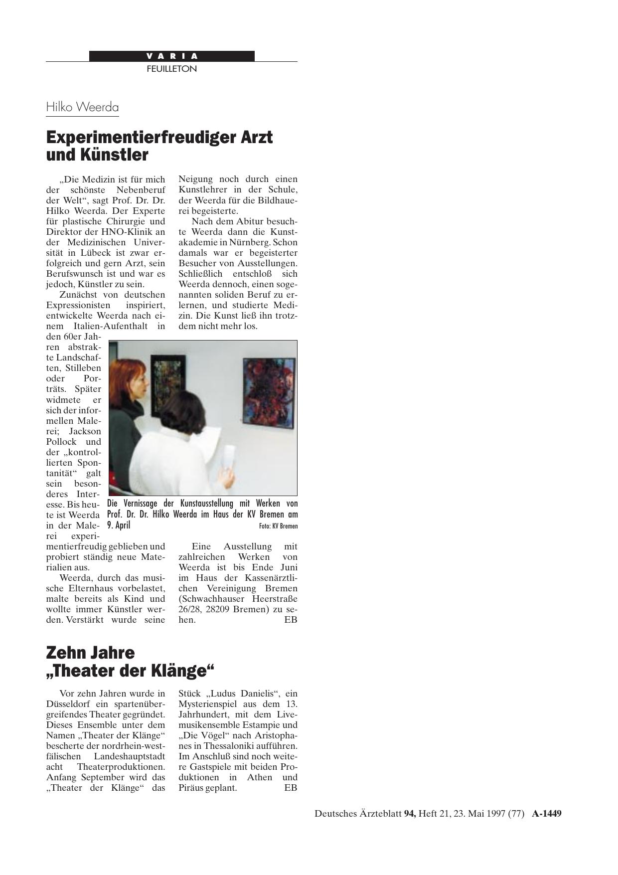 Vorschauseite 1: Zehn Jahre „Theater der Klänge“