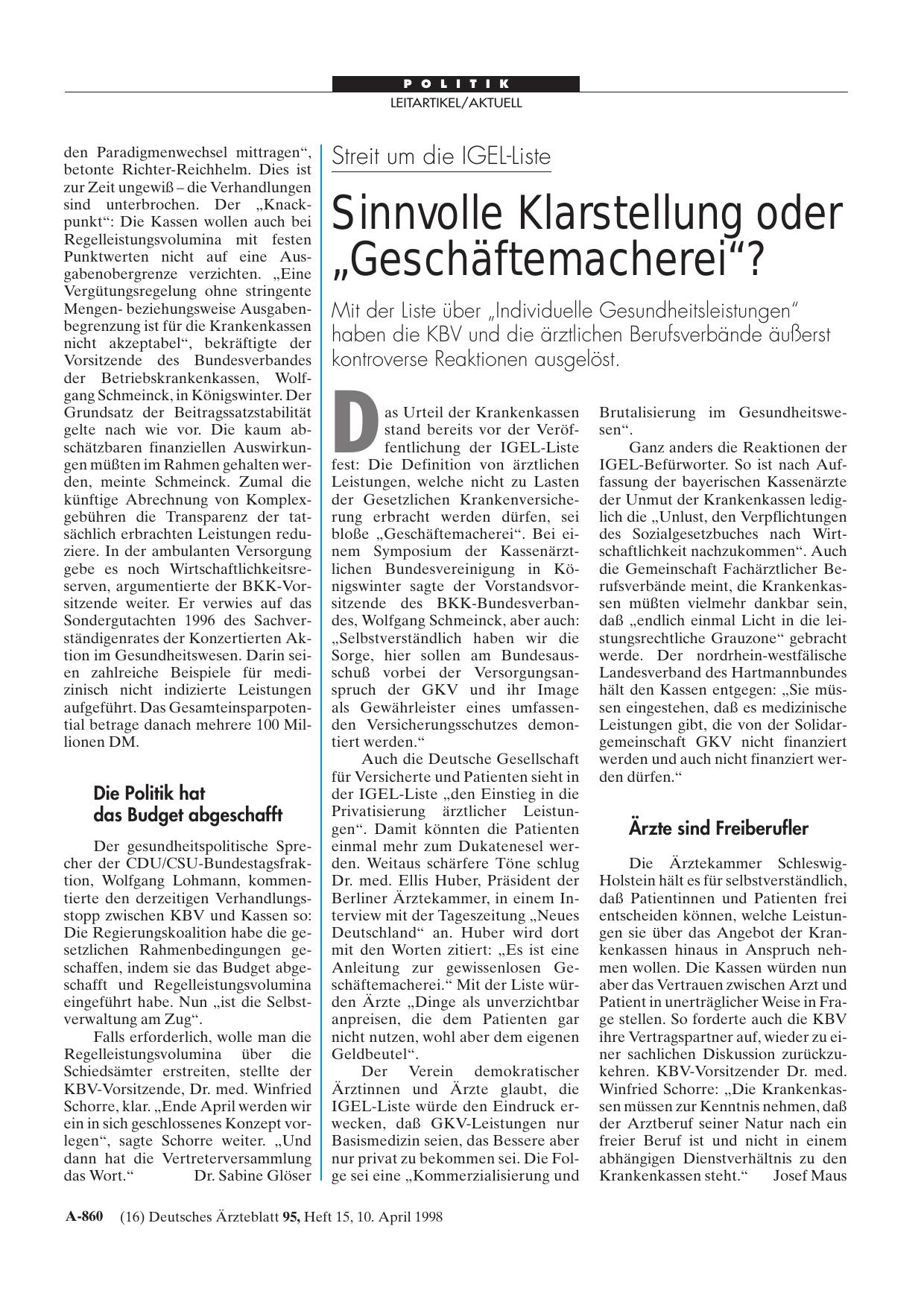Vorschauseite 1: Streit um die IGEL-Liste: Sinnvolle Klarstellung oder „Geschäftemacherei“?