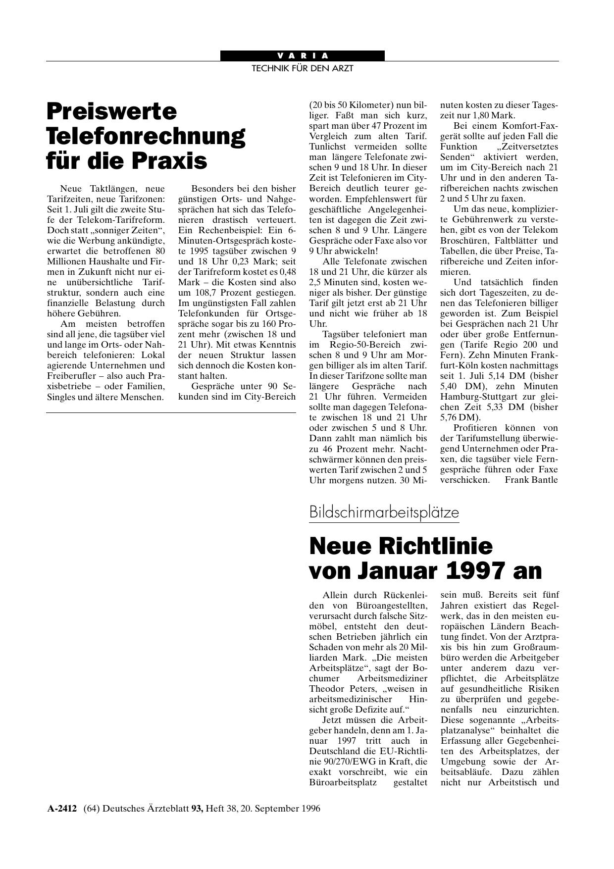 Vorschauseite 1: Bildschirmarbeitsplätze: Neue Richtlinie von Januar 1997 an