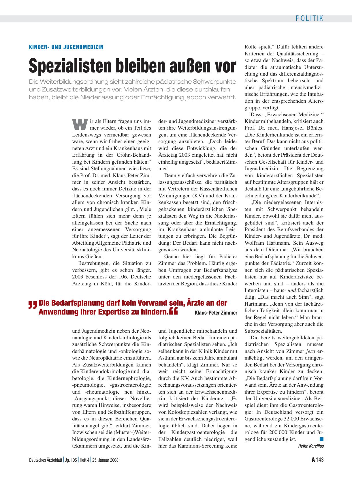 Vorschauseite 1: Kinderund Jugendmedizin: Spezialisten bleiben außen vor