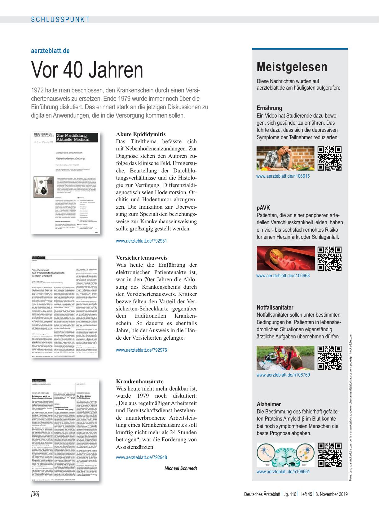 Vorschauseite 1: aerzteblatt.de: Vor 40 Jahren