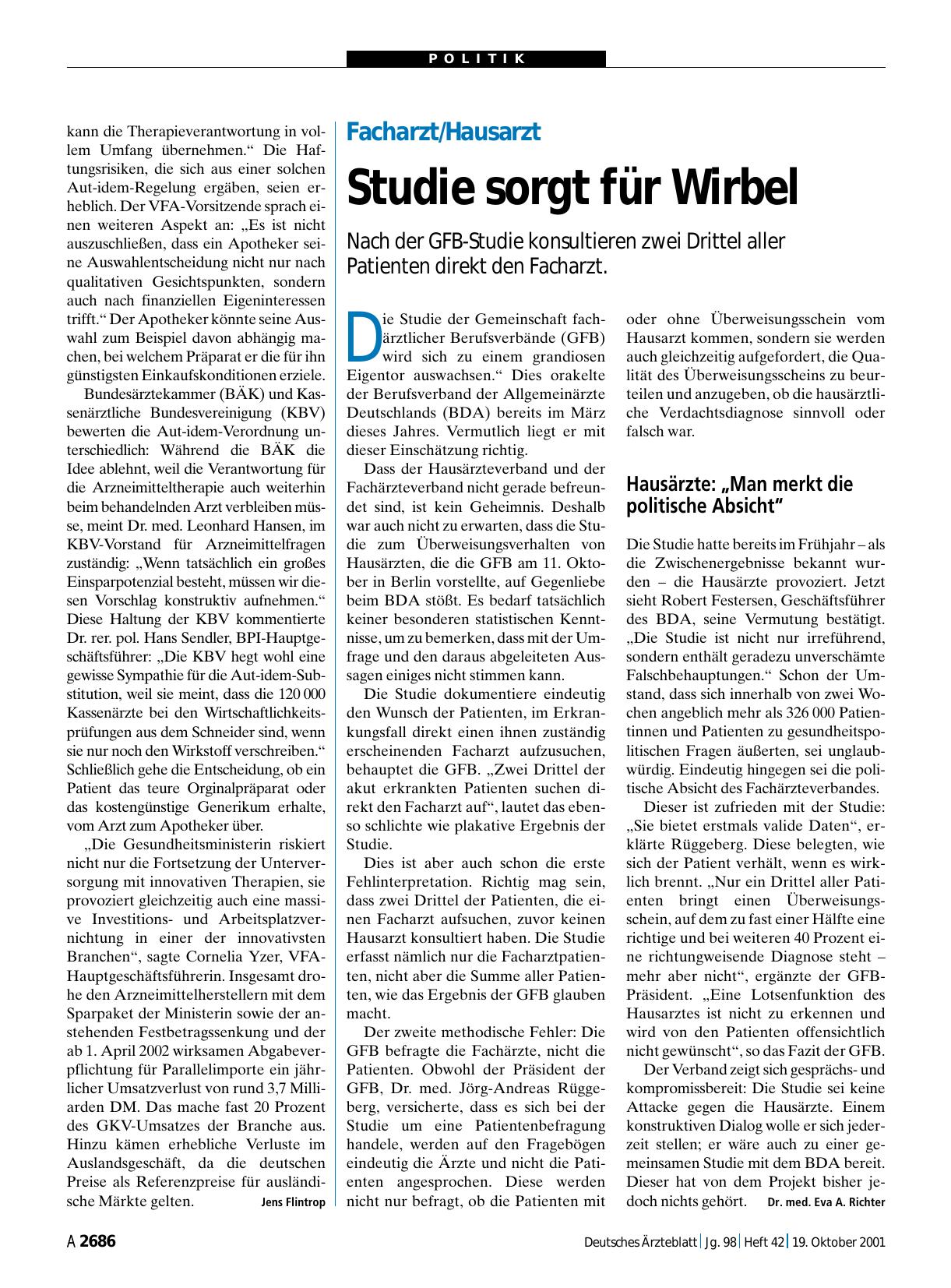 Vorschauseite 1: Facharzt/Hausarzt: Studie sorgt für Wirbel
