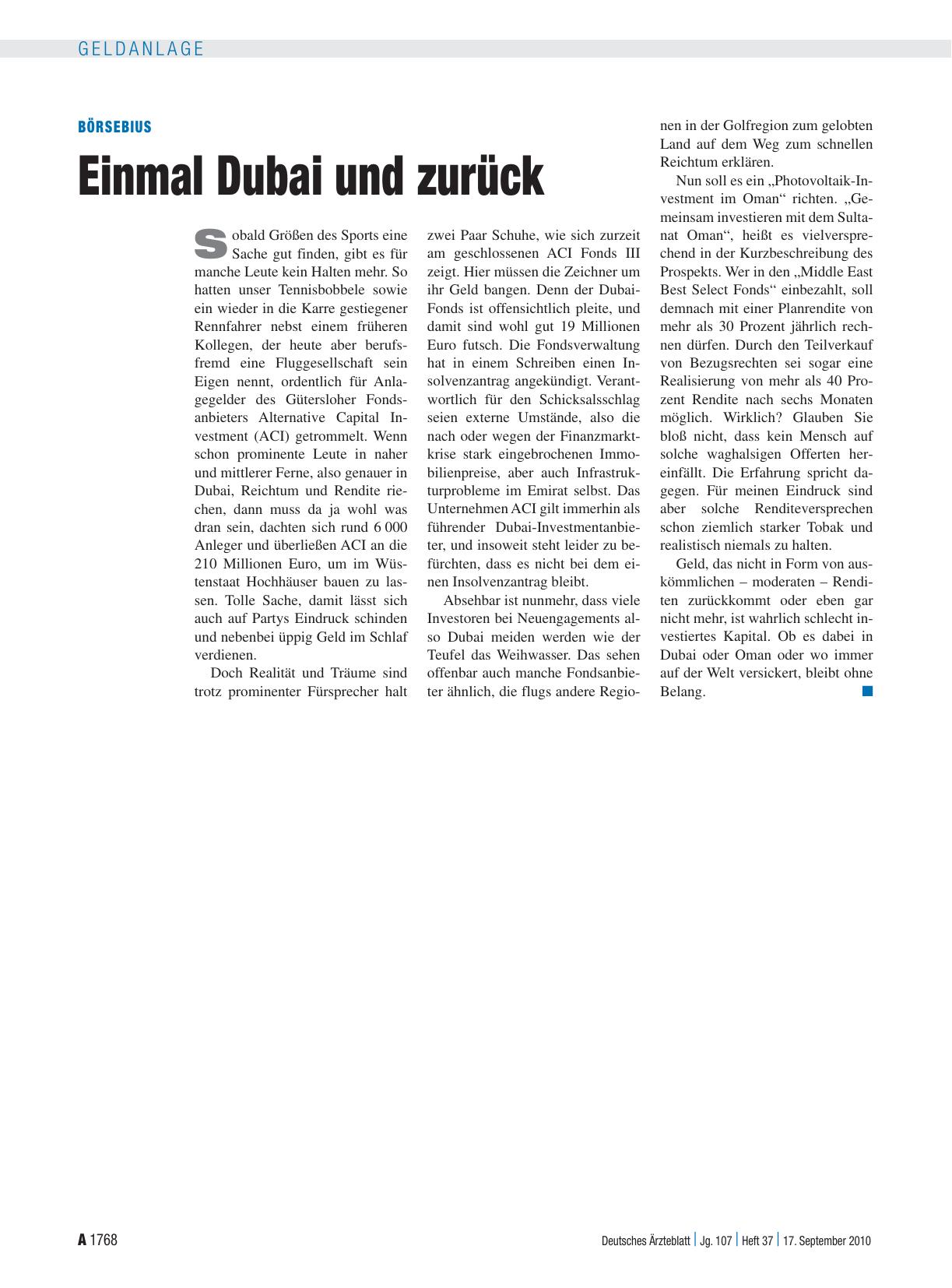 Vorschauseite 1: Börsebius: Einmal Dubai und zurück