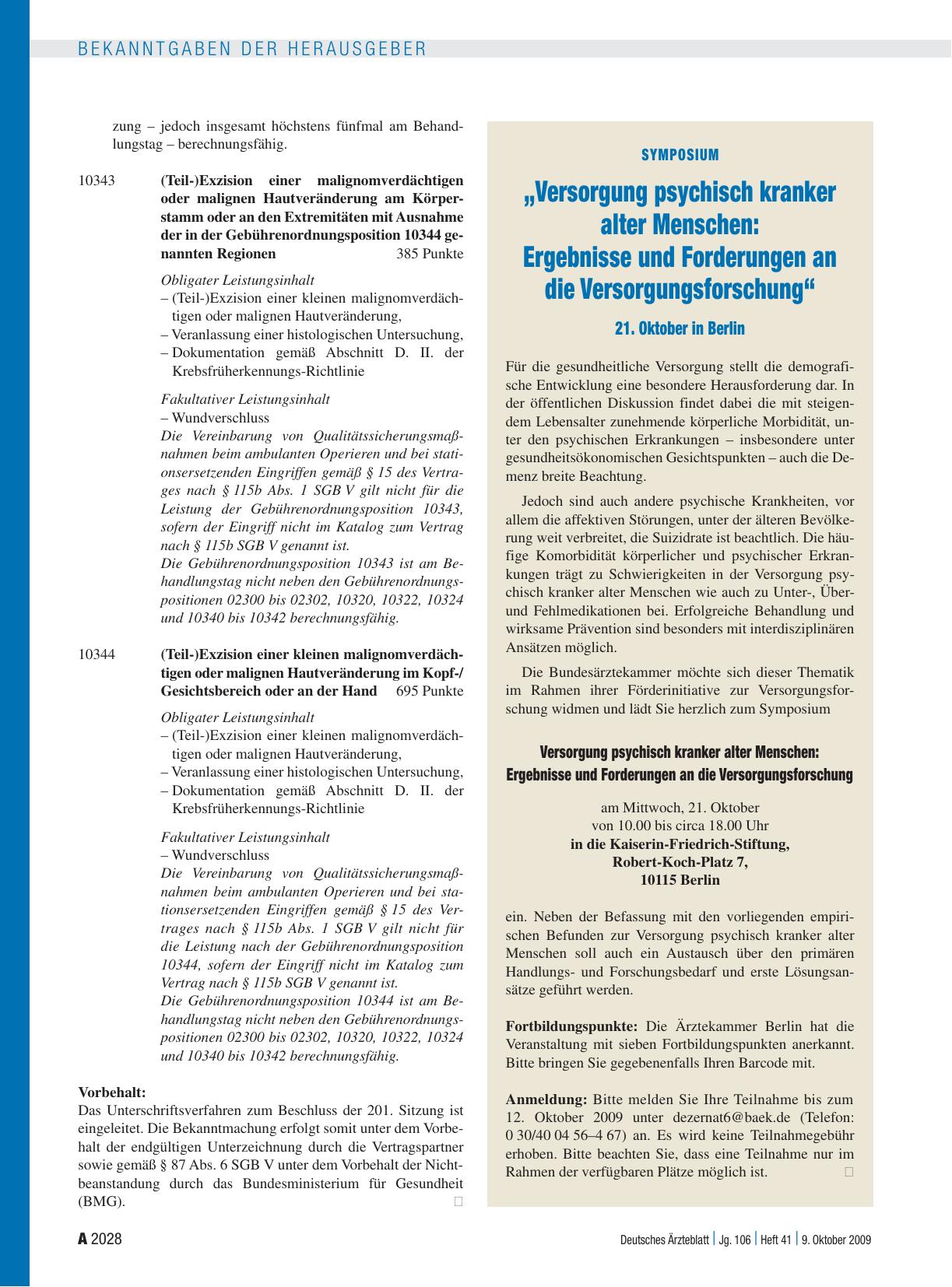 Vorschauseite 1: Symposium: „Versorgung psychisch kranker alter Menschen: Ergebnisse und Forderungen an die Versorgungsforschung“