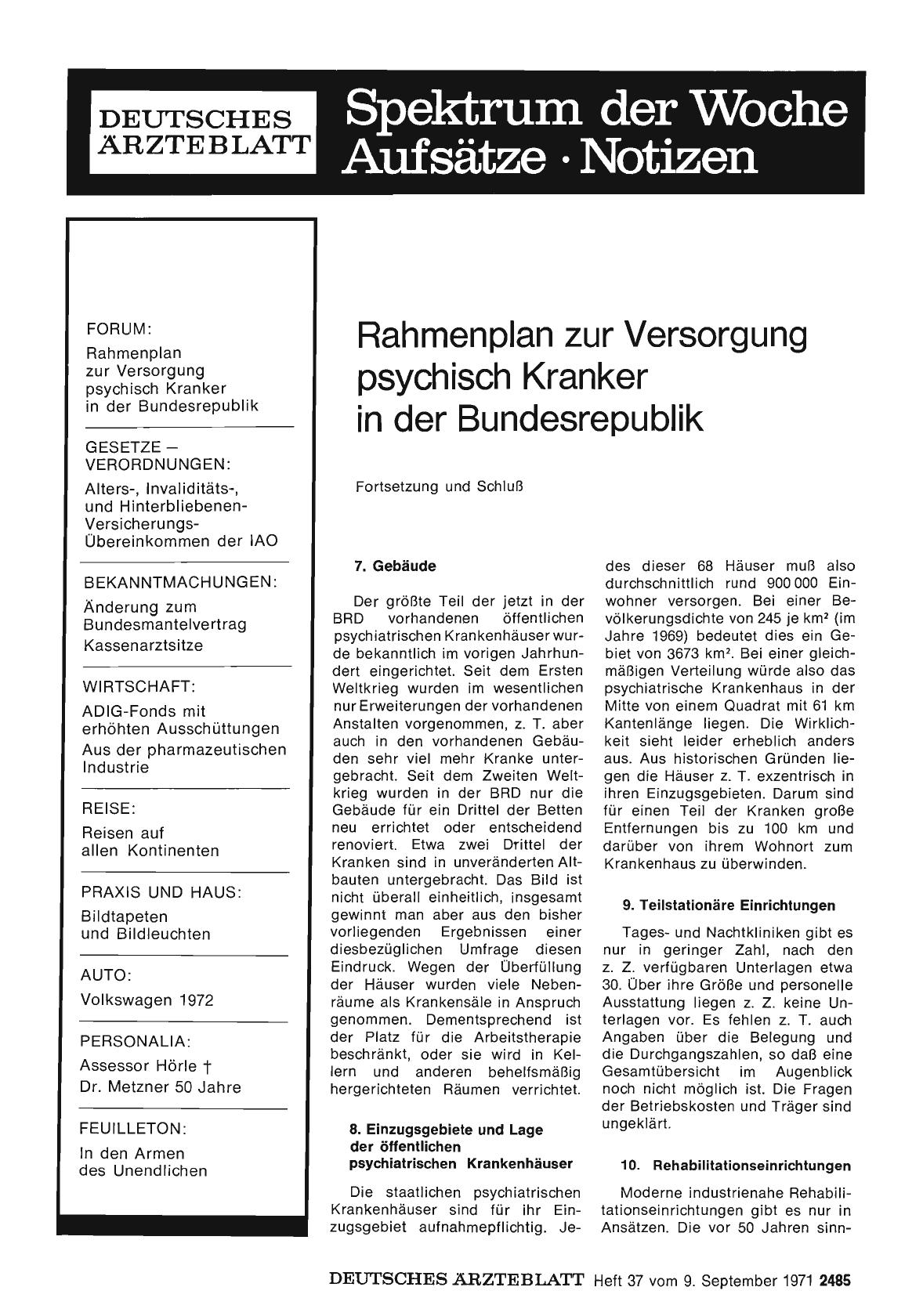 Vorschauseite 1: Rahmenplan zur Versorgung psychisch Kranker in der Bundesrepublik