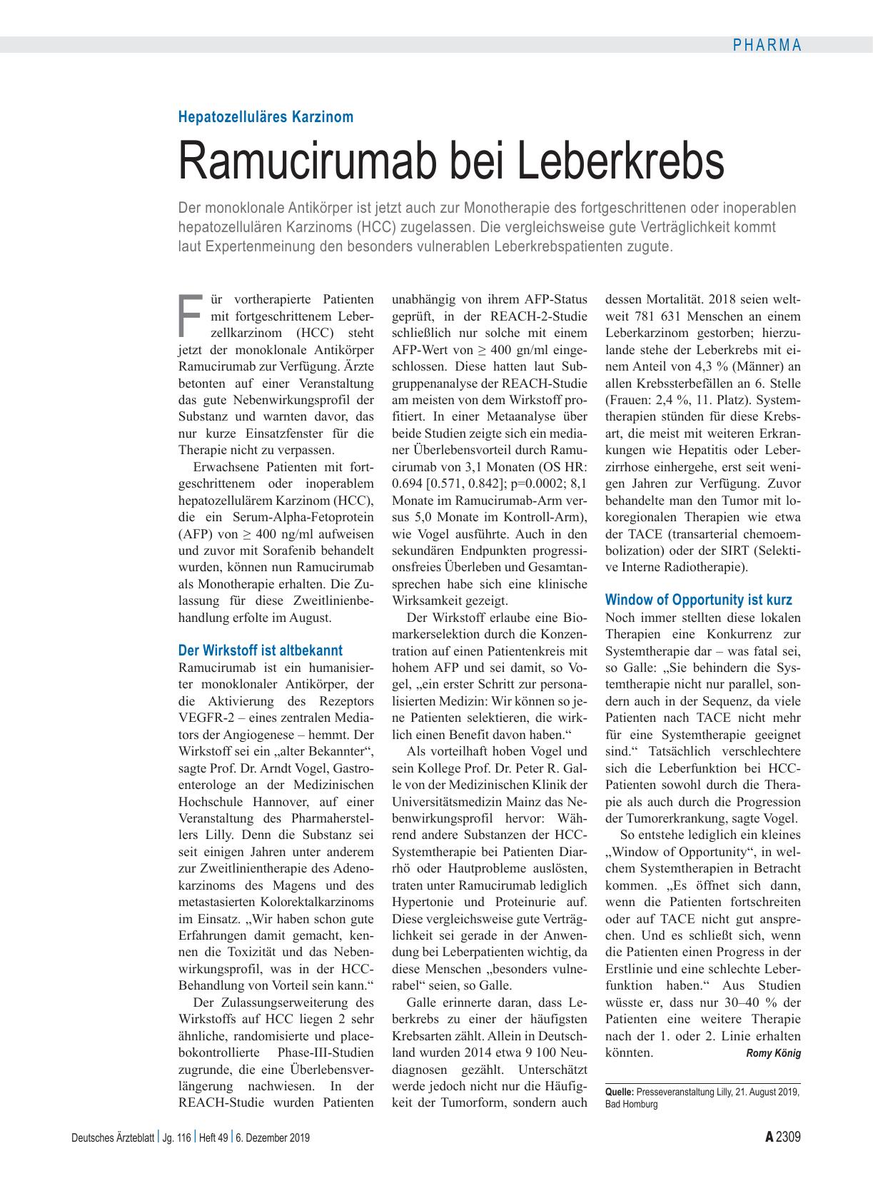 Vorschauseite 1: Hepatozelluläres Karzinom: Ramucirumab bei Leberkrebs