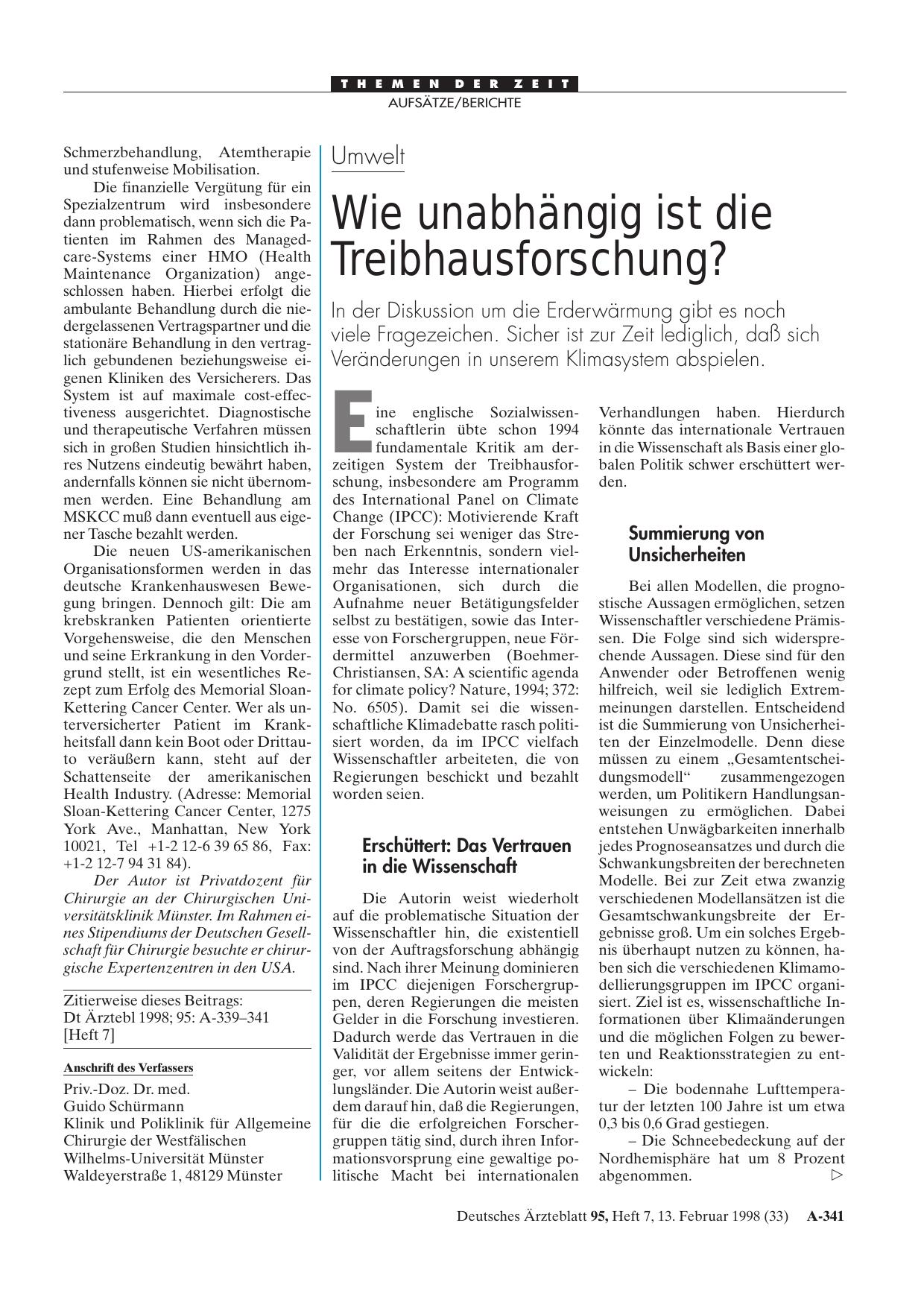 Vorschauseite 1: Umwelt: Wie unabhängig ist die Treibhausforschung?