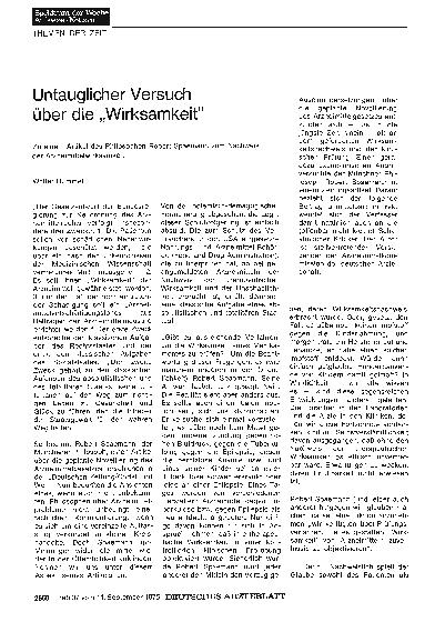 Vorschauseite 1: Untauglicher Versuch über die „Wirksamkeit“: Zu einem Artikel des Philosophen Robert Spaemann zum Nachweis der Arzneimittelwirksamkeit