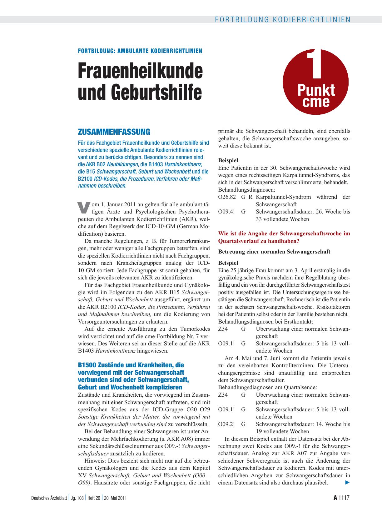 Vorschauseite 1: Ambulante Kodierrichtlinien: Frauenheilkunde und Geburtshilfe Zusammenfassung