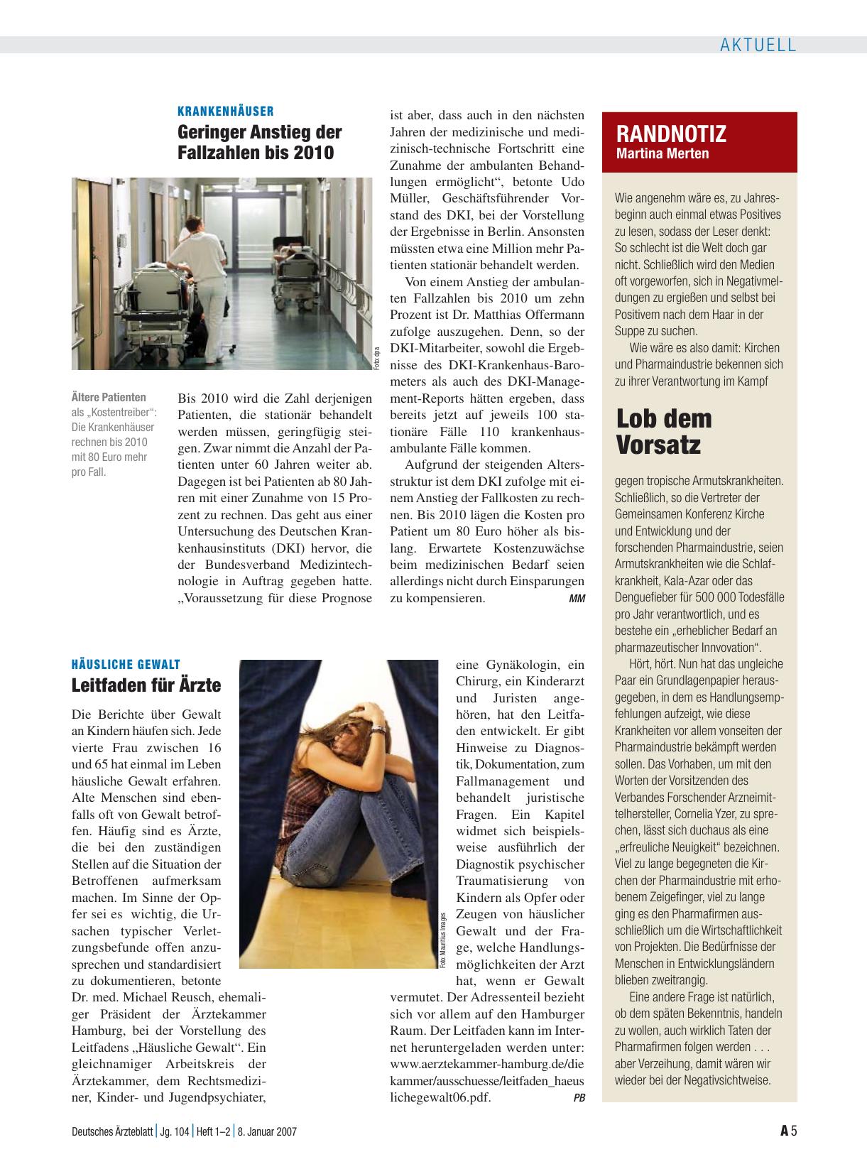 Vorschauseite 1: Krankenhäuser: Geringer Anstieg der Fallzahlen bis 2010
