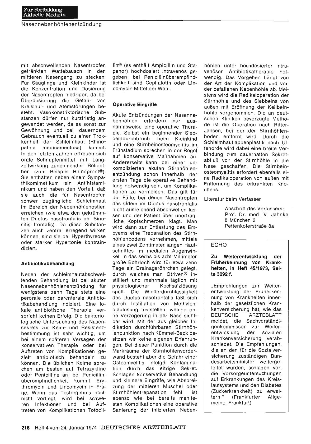 Vorschauseite 1: Zu Weiterentwicklung der Früherkennung von Krankheiten, in Heft 45/1973, Seite 3092 f.