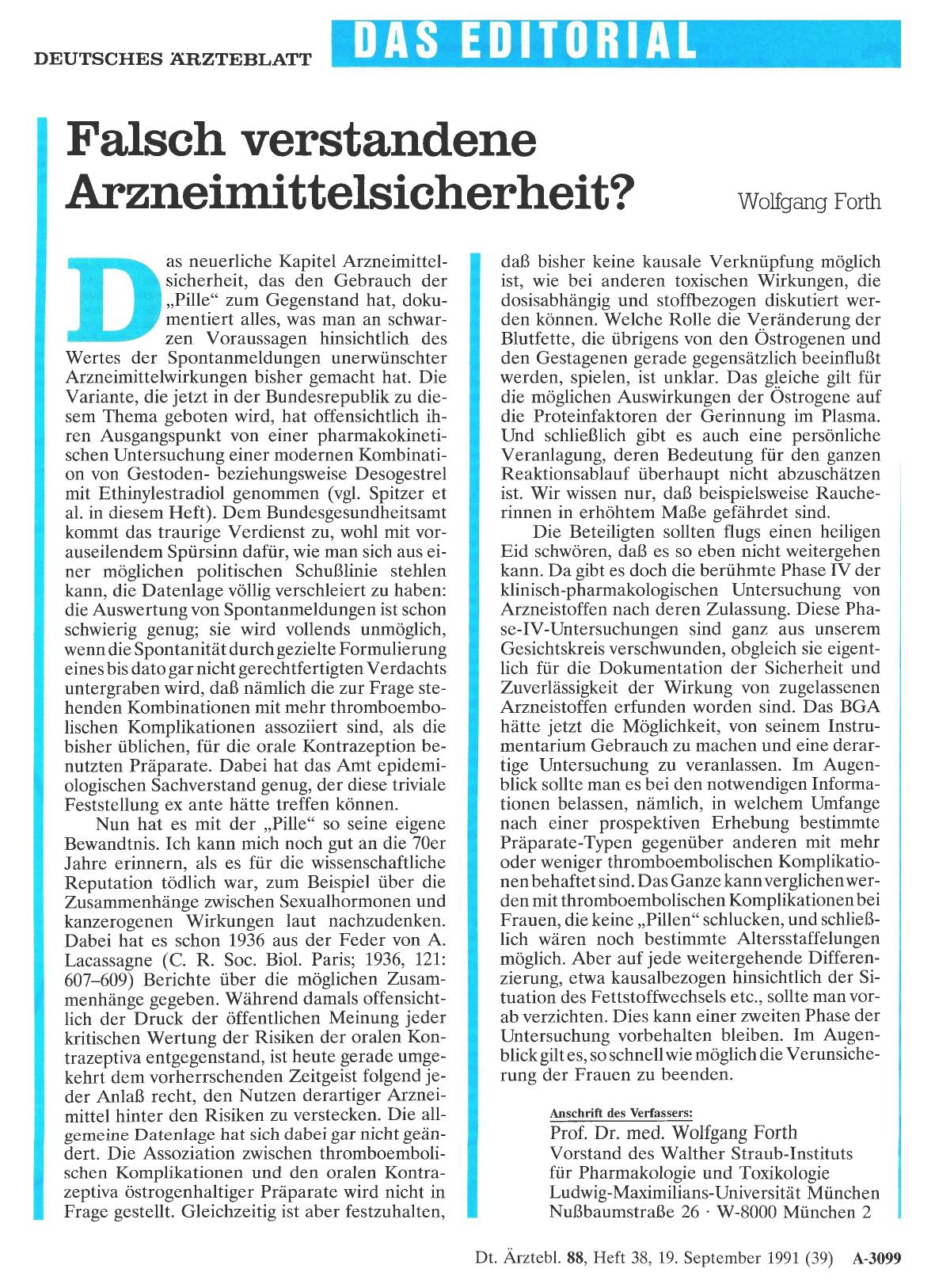Vorschauseite 1: Falsch verstandene Arzneimittelsicherheit?