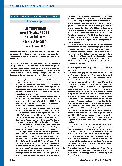 Vorschauseite 1: Rahmenvorgaben nach § 84 Abs. 7 SGB V – Arzneimittel – für das Jahr 2018