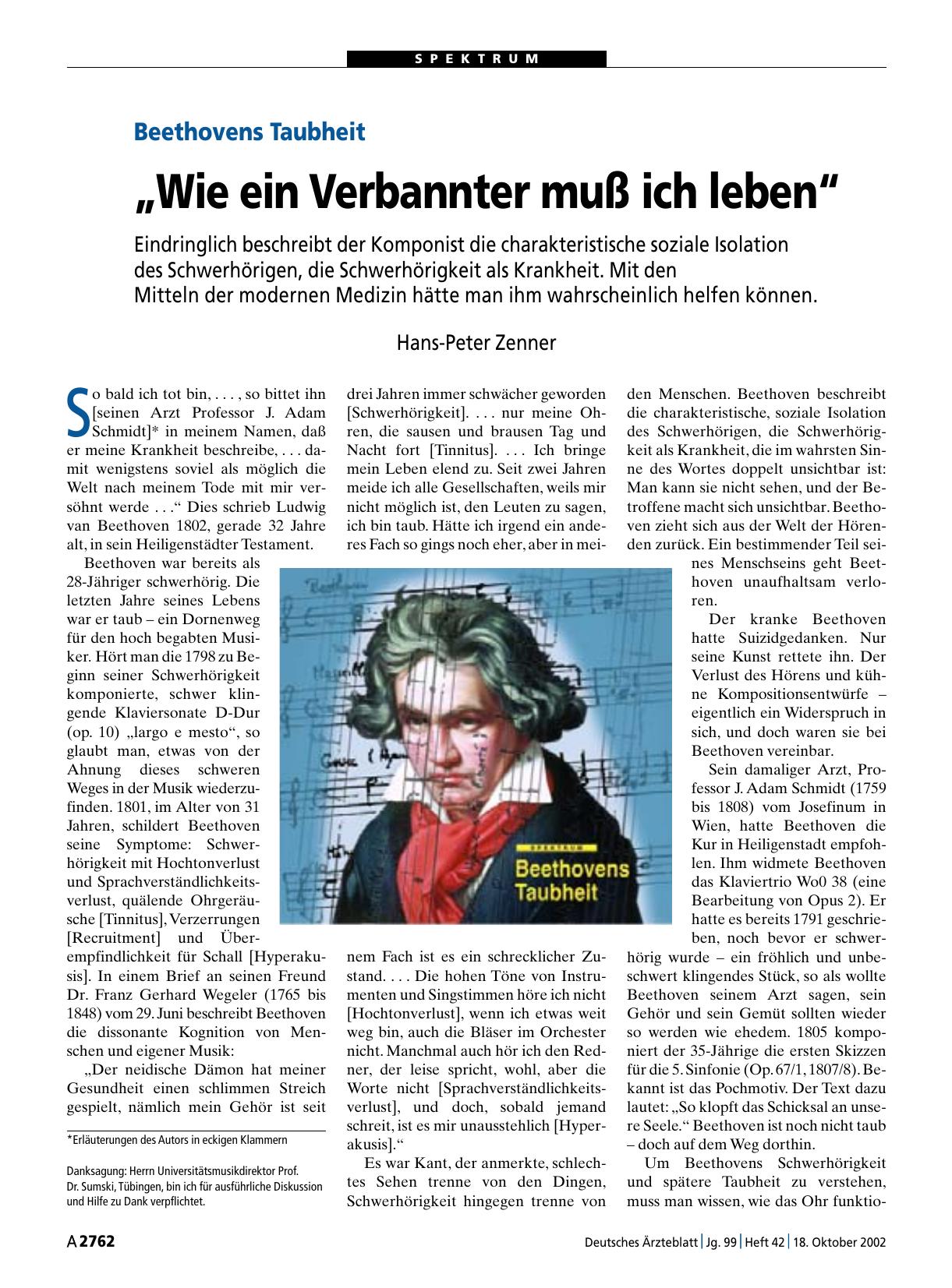 Vorschauseite 1: Beethovens Taubheit: „Wie ein Verbannter muß ich leben“