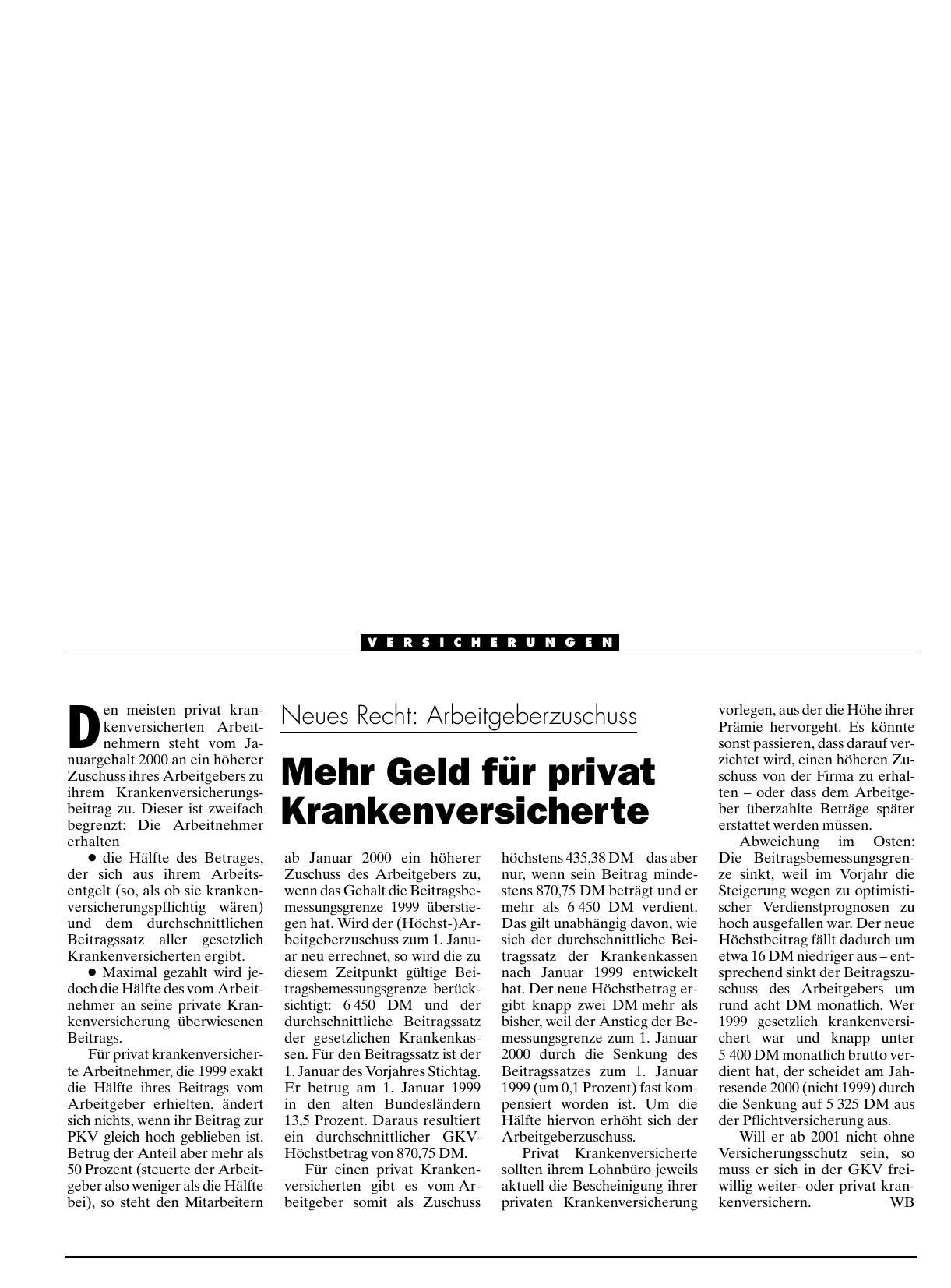 Vorschauseite 1: Neues Recht – Arbeitgeberzuschuss: Mehr Geld für privat Krankenversicherte