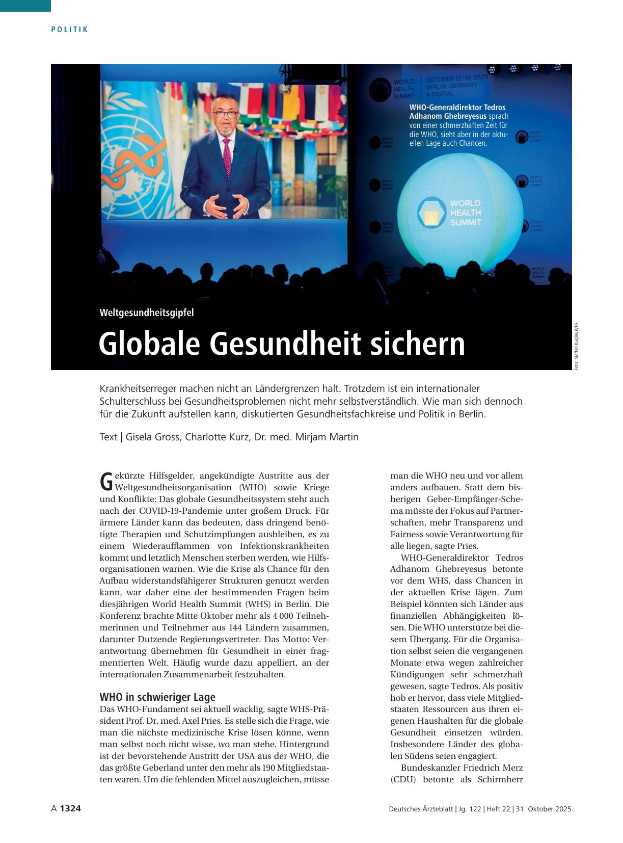 Vorschauseite 1: Weltgesundheitsgipfel: Globale Gesundheit sichern