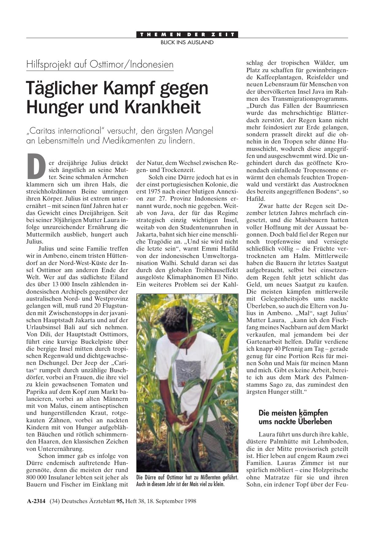 Vorschauseite 1: Hilfsprojekt auf Osttimor/Indonesien: Täglicher Kampf gegen Hunger und Krankheit