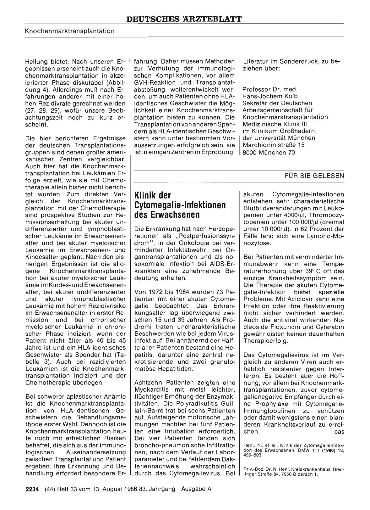 Vorschauseite 1: Klinik der Cytomegalie-Infektionen des Erwachsenen