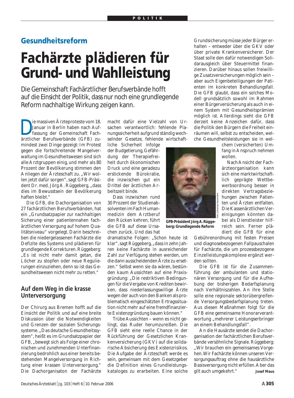 Vorschauseite 1: Gesundheitsreform: Fachärzte plädieren für Grundund Wahlleistung
