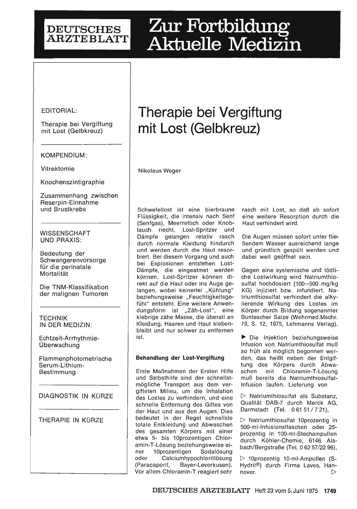 Vorschauseite 1: Therapie bei Vergiftung mit Lost (Gelbkreuz