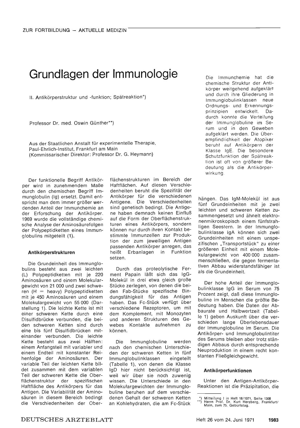 Vorschauseite 1: Grundlagen der Immunologie: II. Antikörperstruktur und -funktion; Spätreaktion