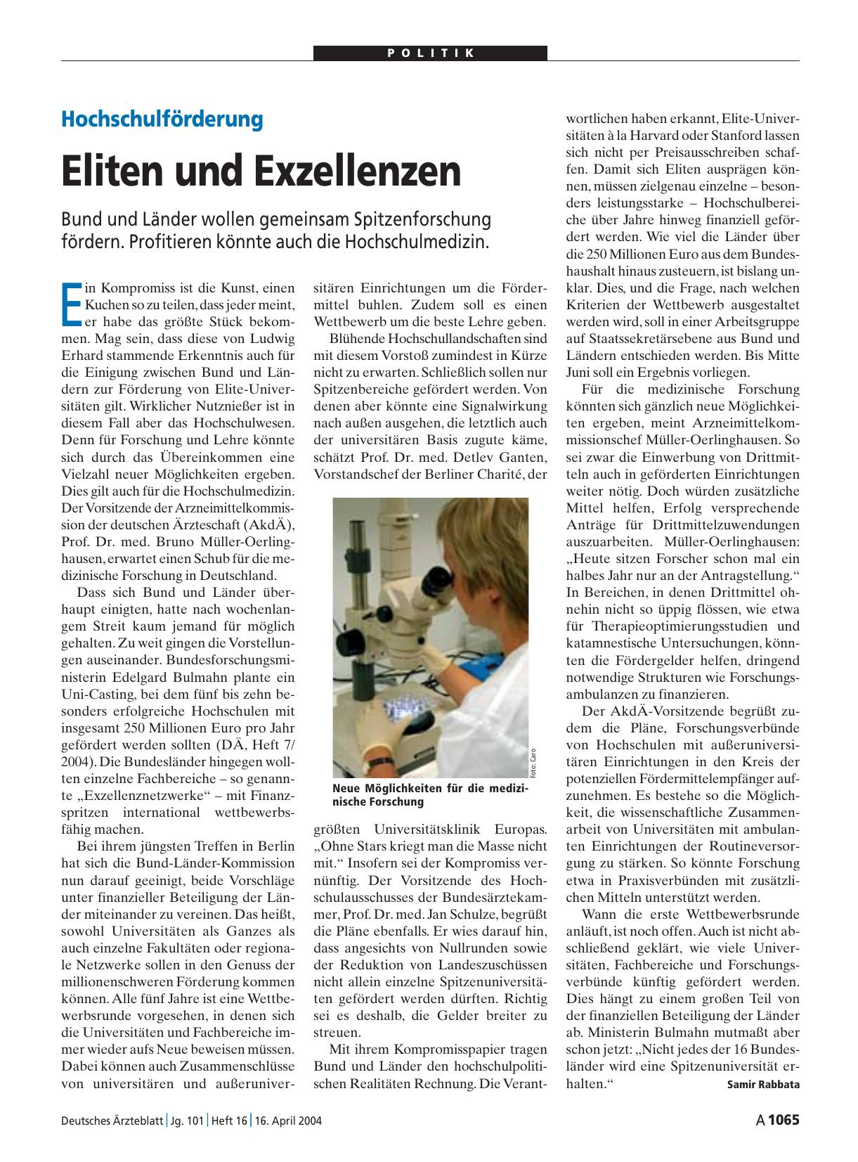 Vorschauseite 1: Hochschulförderung: Eliten und Exzellenzen