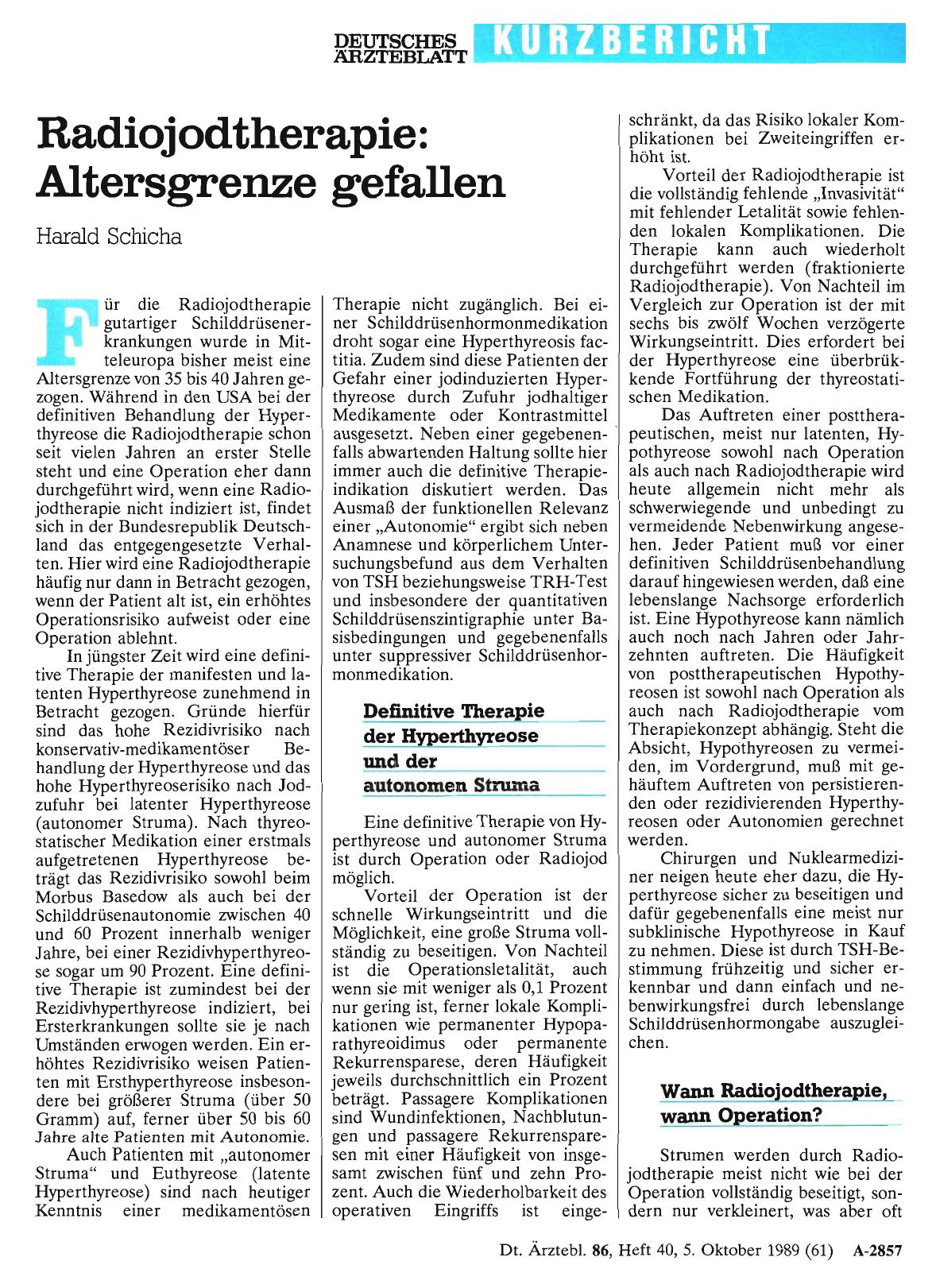 Vorschauseite 1: Radiojodtherapie: Altersgrenze gefallen