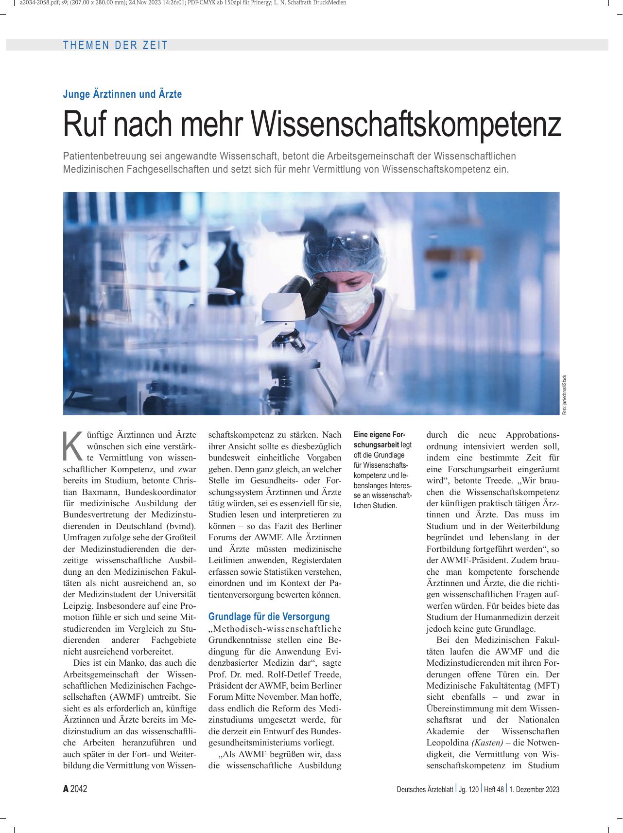 Vorschauseite 1: Junge Ärztinnen und Ärzte: Ruf nach mehr Wissenschaftskompetenz