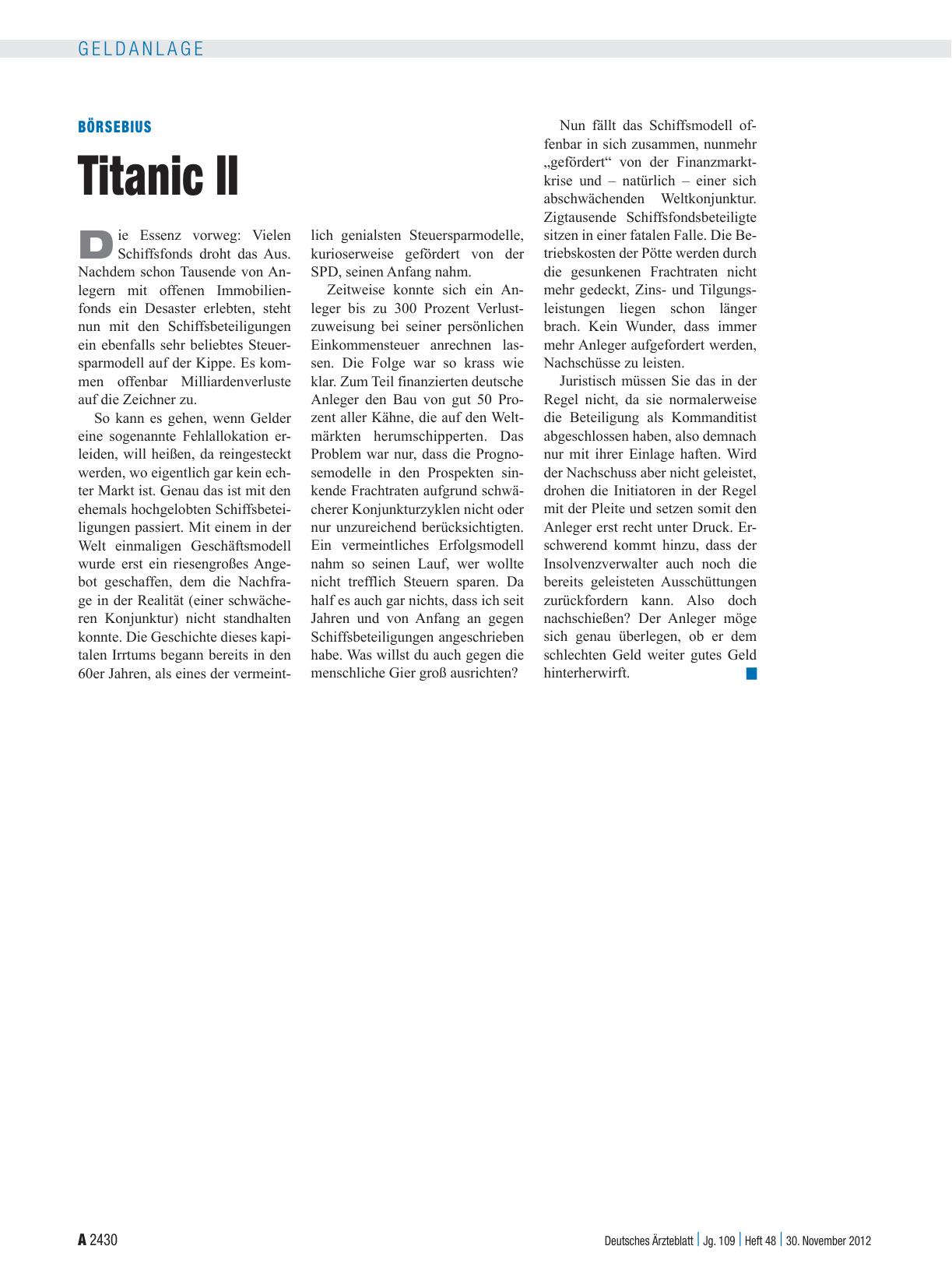 Vorschauseite 1: Börsebius: Titanic II