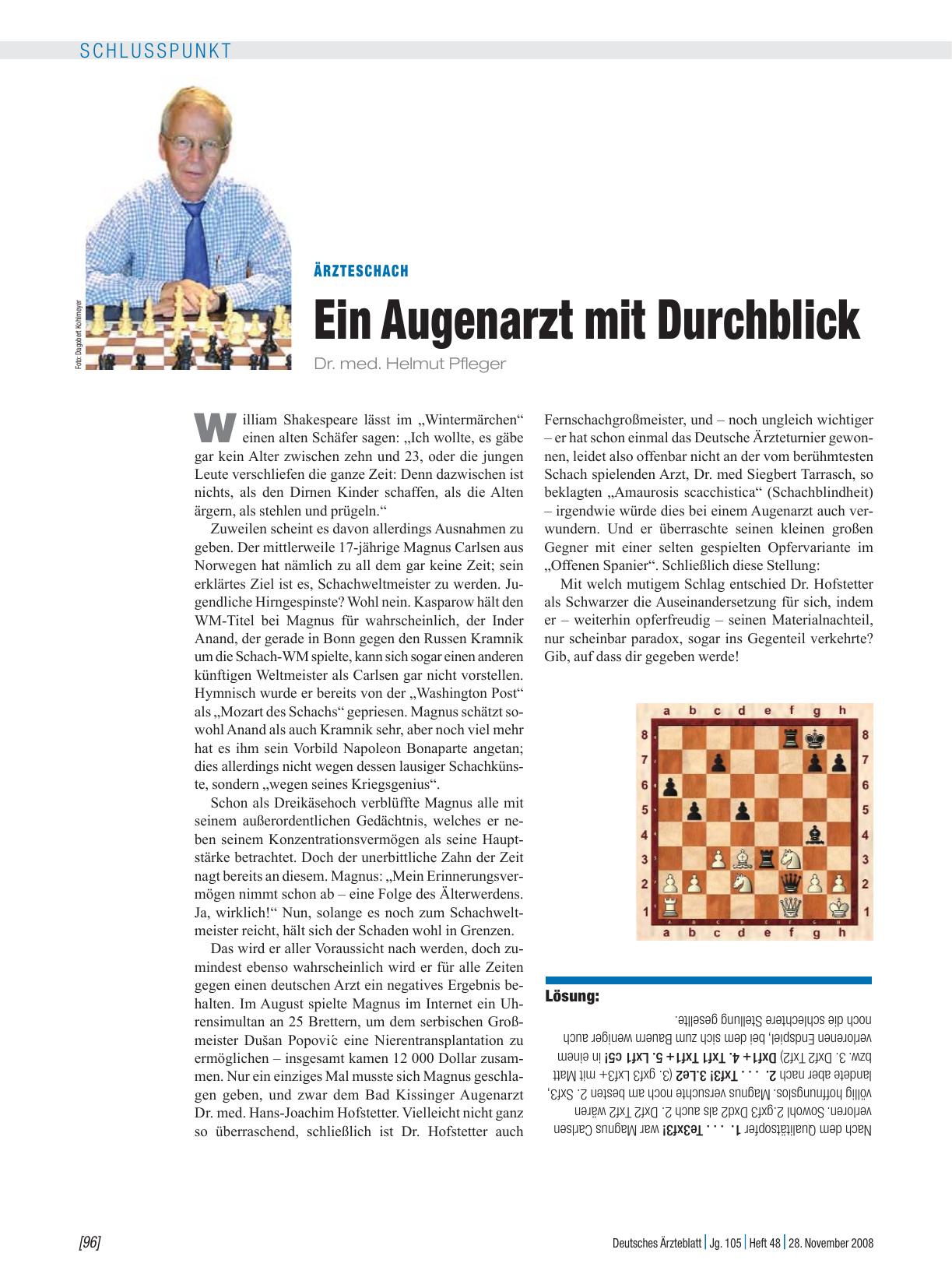Vorschauseite 1: ÄrzteSchach: Ein Augenarzt mit Durchblick