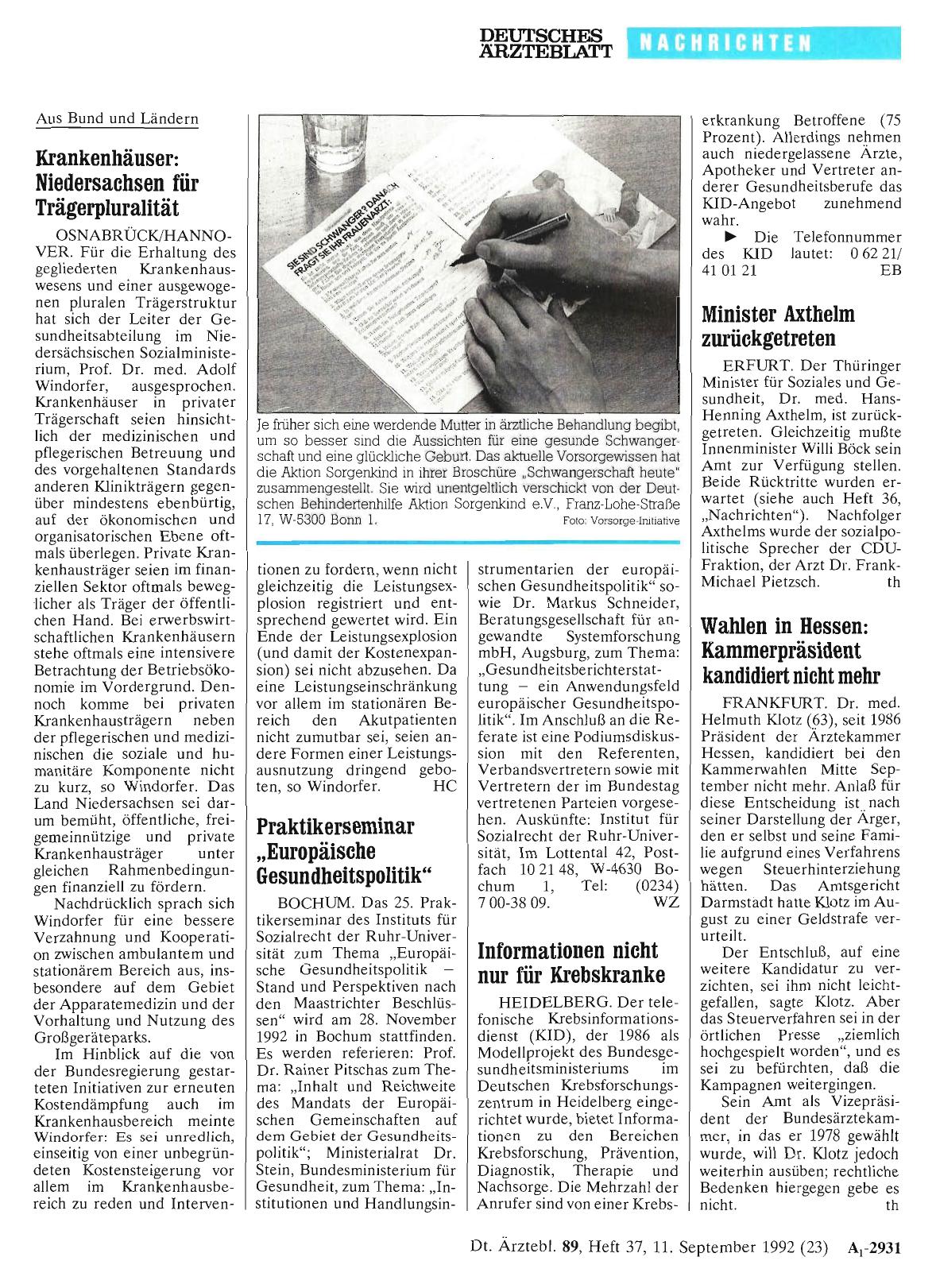 Vorschauseite 1: Minister Axthelm zurückgetreten