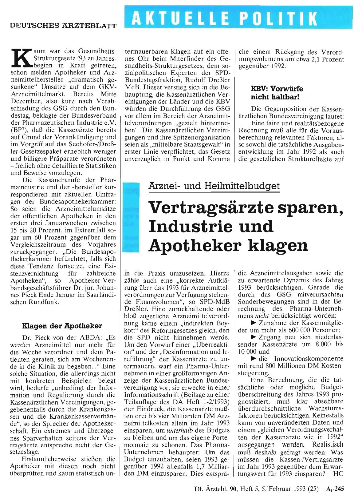 Vorschauseite 1: Arzneiund Heilmittelbudget: Vertragsärzte sparen, Industrie und Apotheker klagen