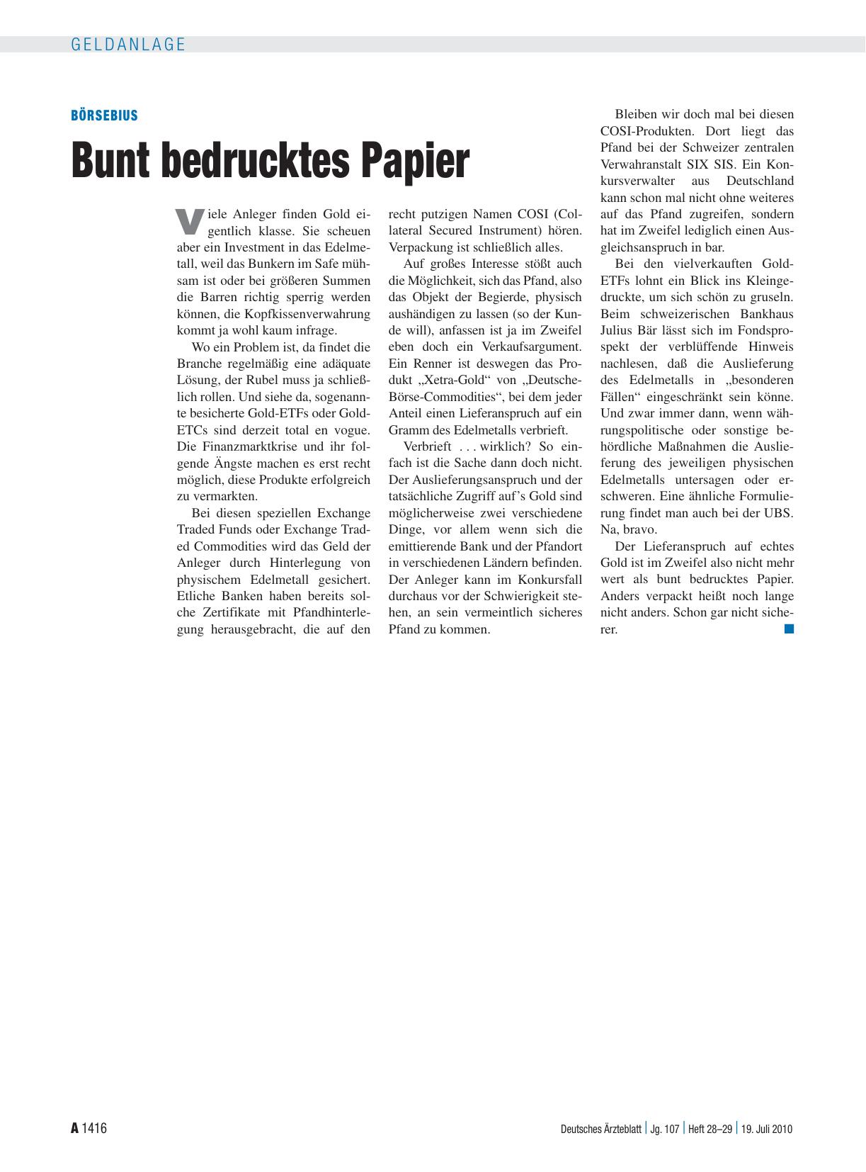 Vorschauseite 1: Börsebius: Bunt bedrucktes Papier