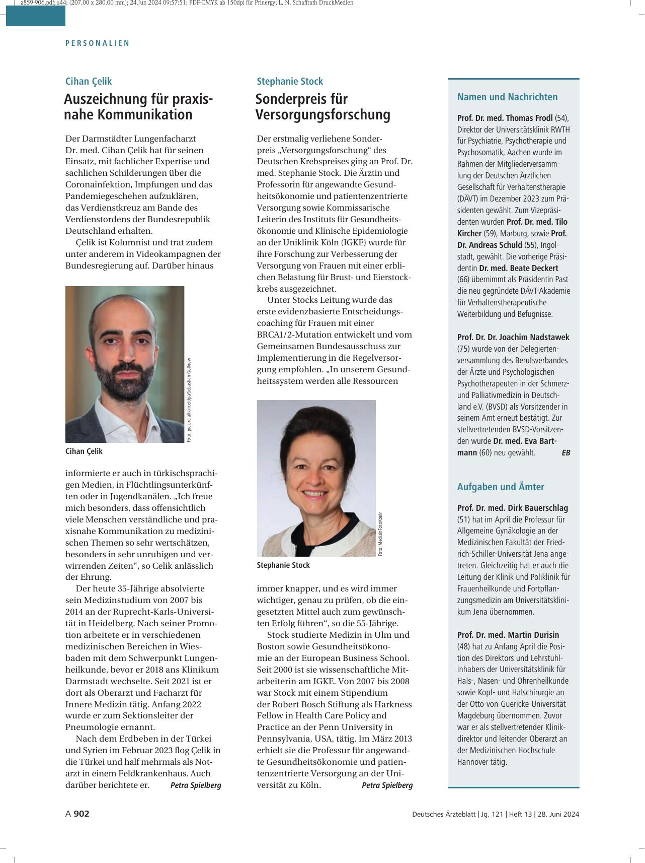Vorschauseite 1: Stephanie Stock: Sonderpreis für Versorgungsforschung