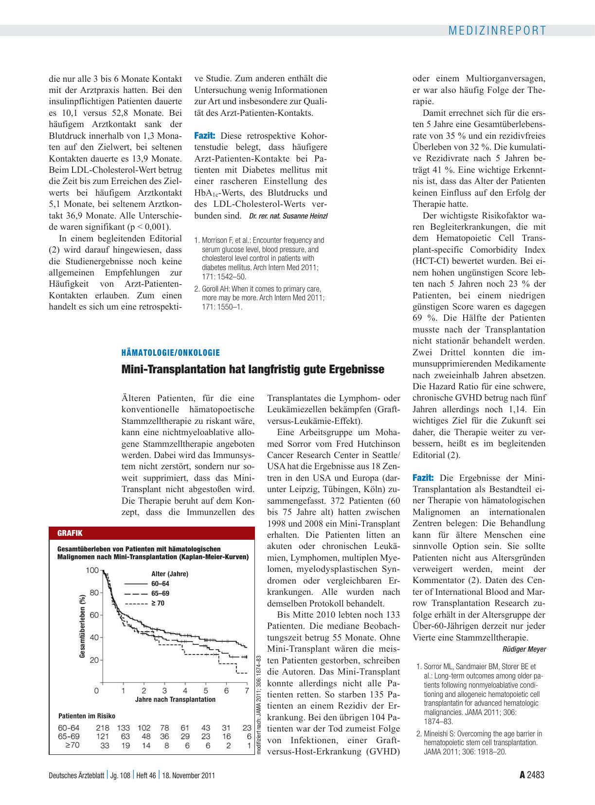 Vorschauseite 1: Hämatologie/Onkologie: Mini-Transplantation hat langfristig gute Ergebnisse