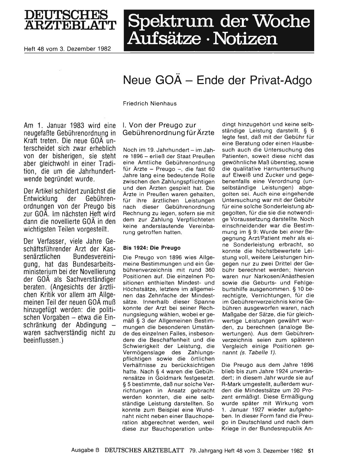 Vorschauseite 1: Neue GOÄ — Ende der Privat-Adgo