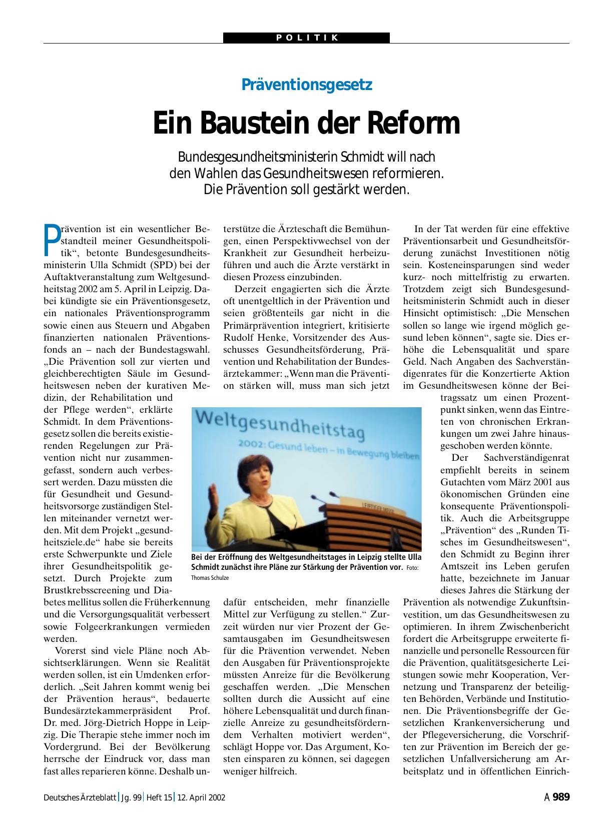Vorschauseite 1: Präventionsgesetz: Ein Baustein der Reform