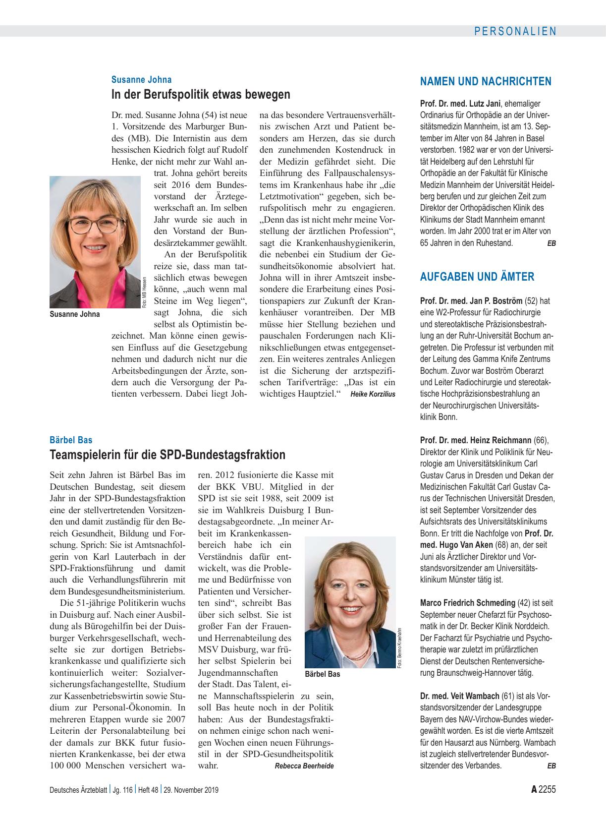Vorschauseite 1: Susanne Johna: In der Berufspolitik etwas bewegen