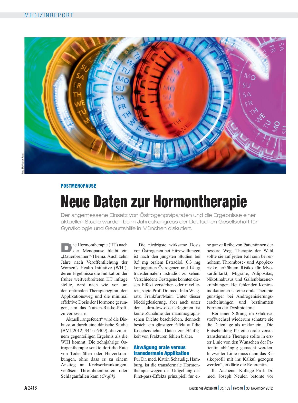 Vorschauseite 1: Postmenopause: Neue Daten zur Hormontherapie