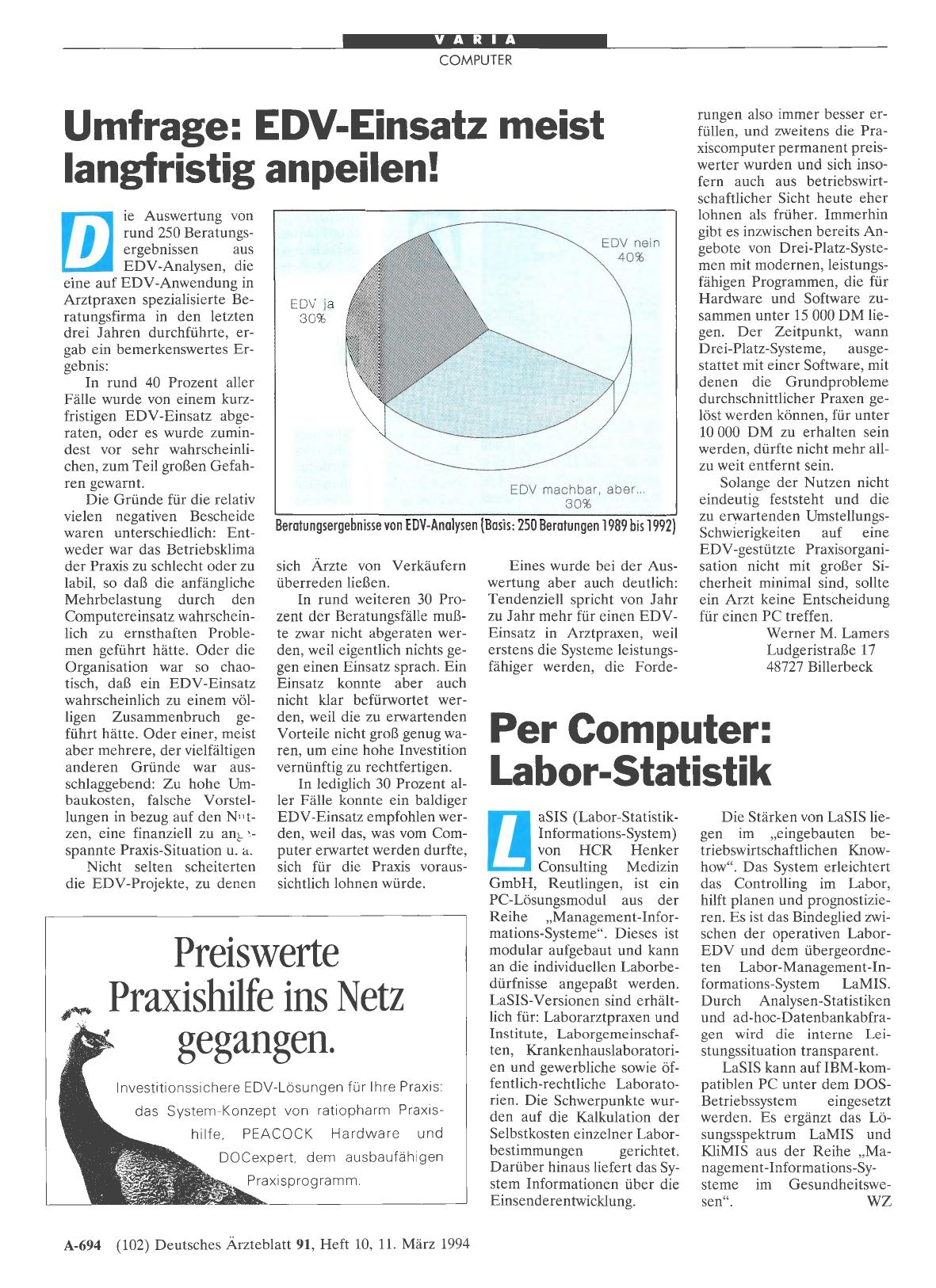 Vorschauseite 1: Per Computer: Labor-Statistik